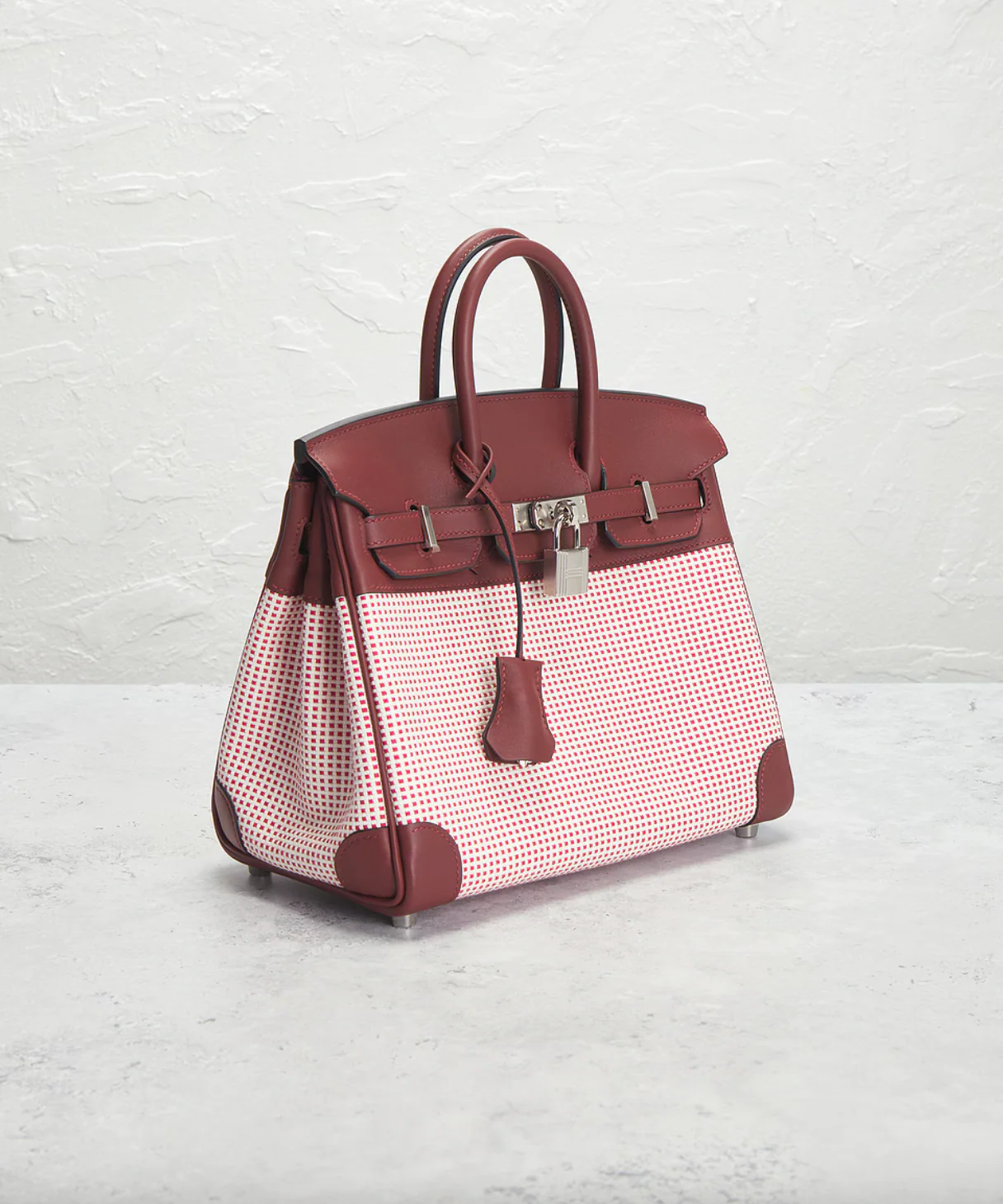Hermes Swift & Toile Qaudrille Birkin 25 Handbag in Ecru Rouge - Image 4