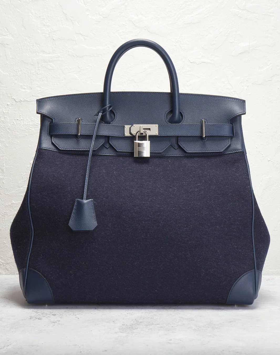 Hermes Togo & Felt Haut A Courroies 40 Handbag in Blue