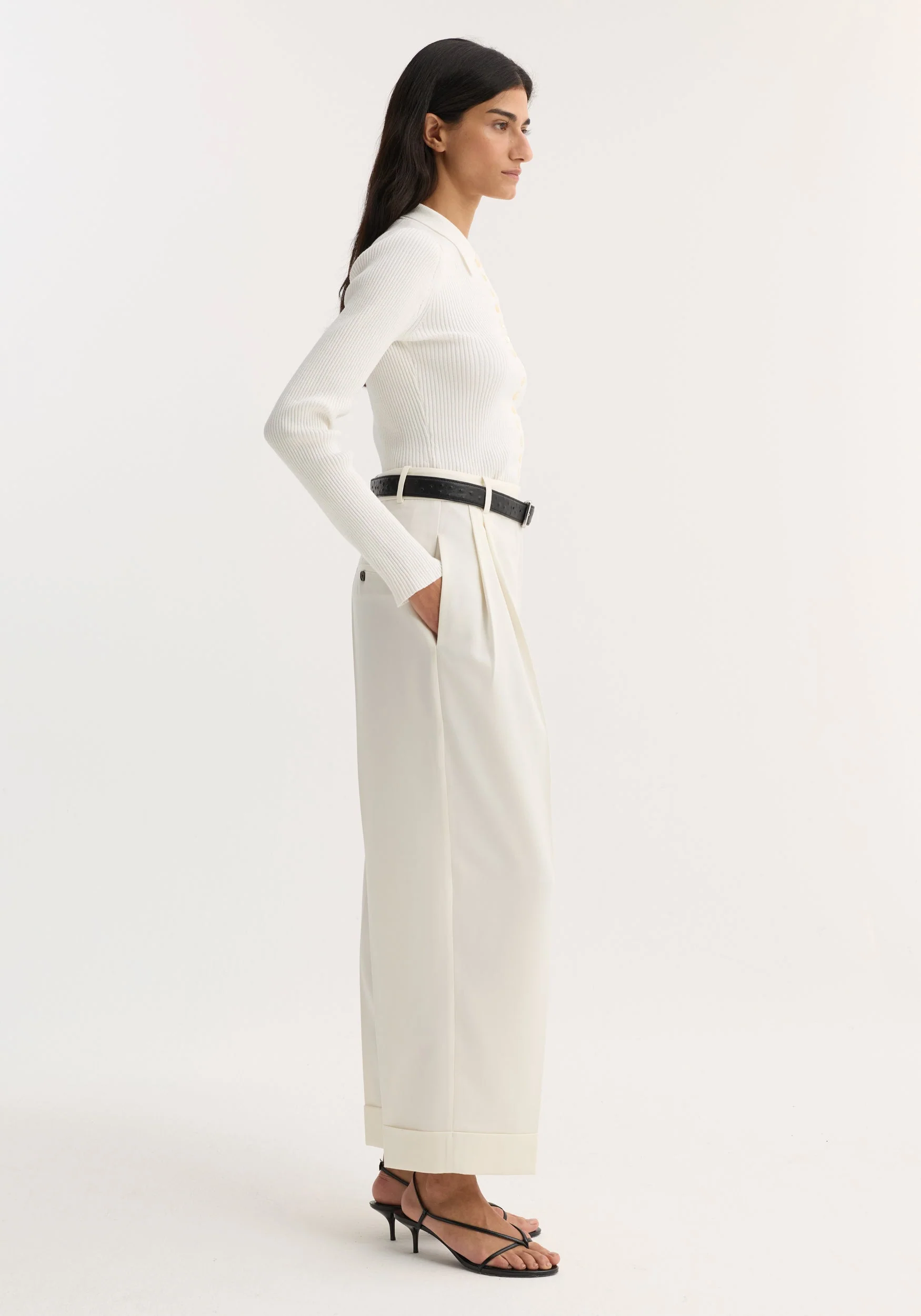 ROHE - High - waist turn - up trousers | off white - Image 3