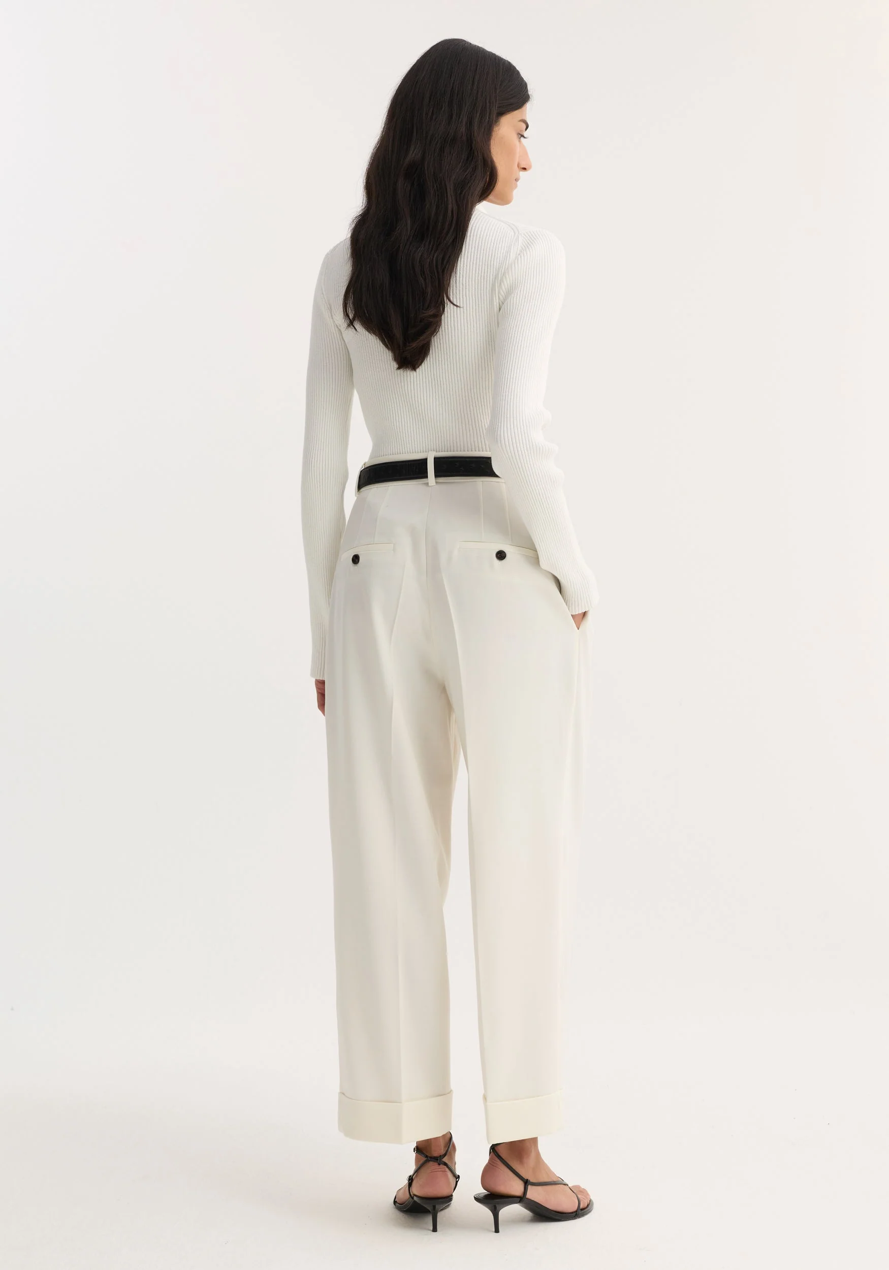ROHE - High - waist turn - up trousers | off white - Image 4