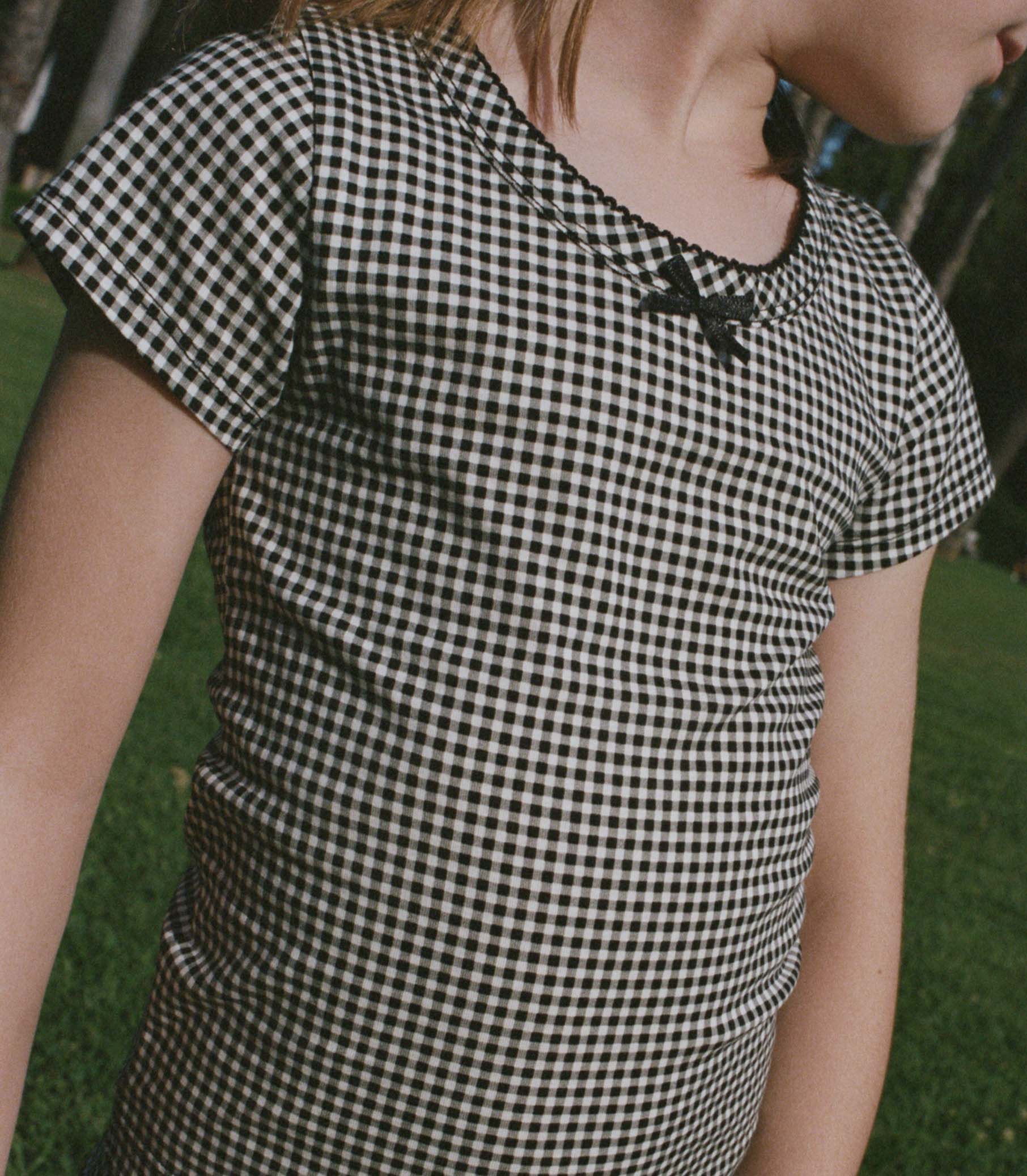 DÔEN - HUCKLEBERRY TEE -- NOIR LA MADDALENA GINGHAM - Image 2