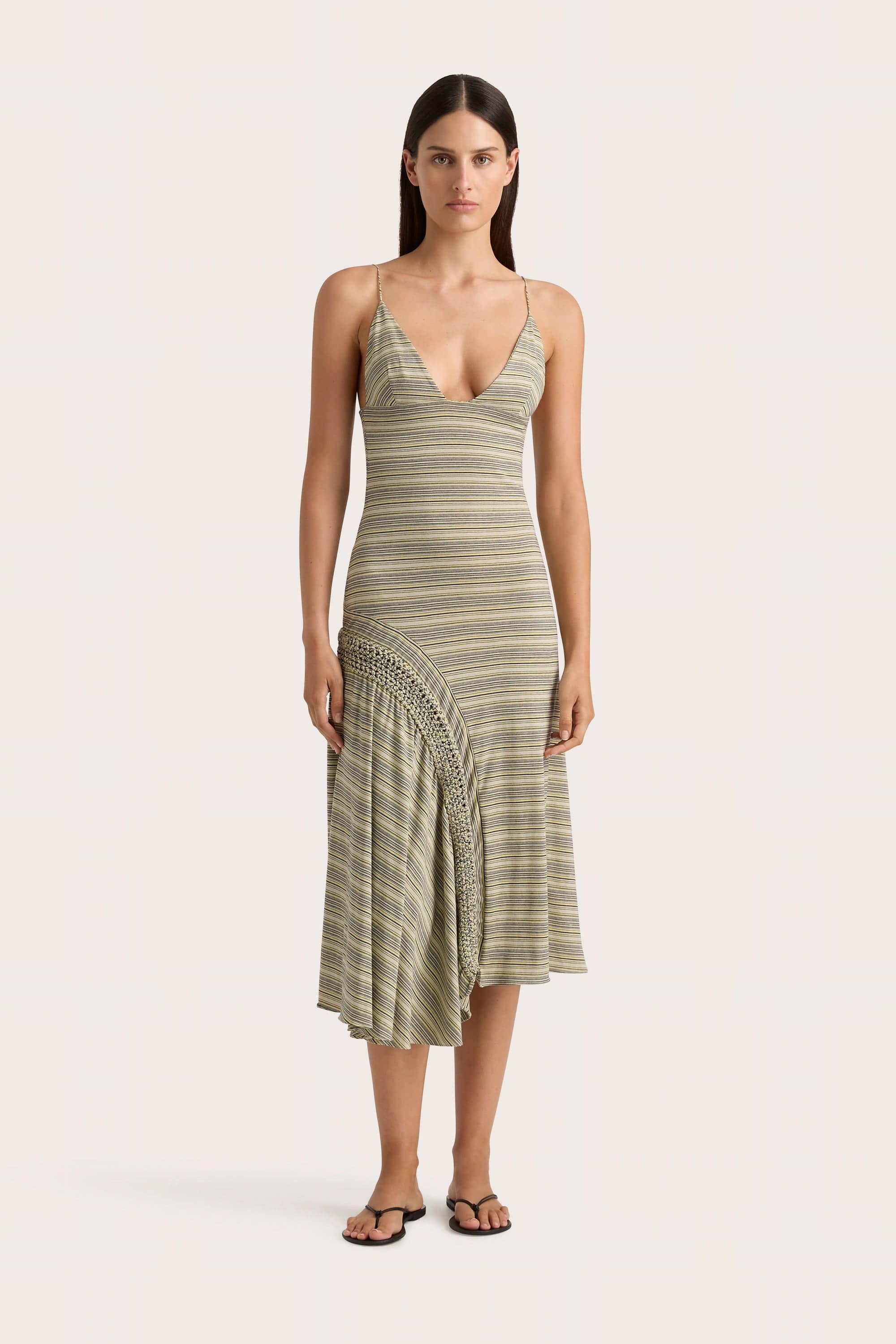 Faithfull - Hyeres Midi Dress Lemon Navy Stripe - Final Sale