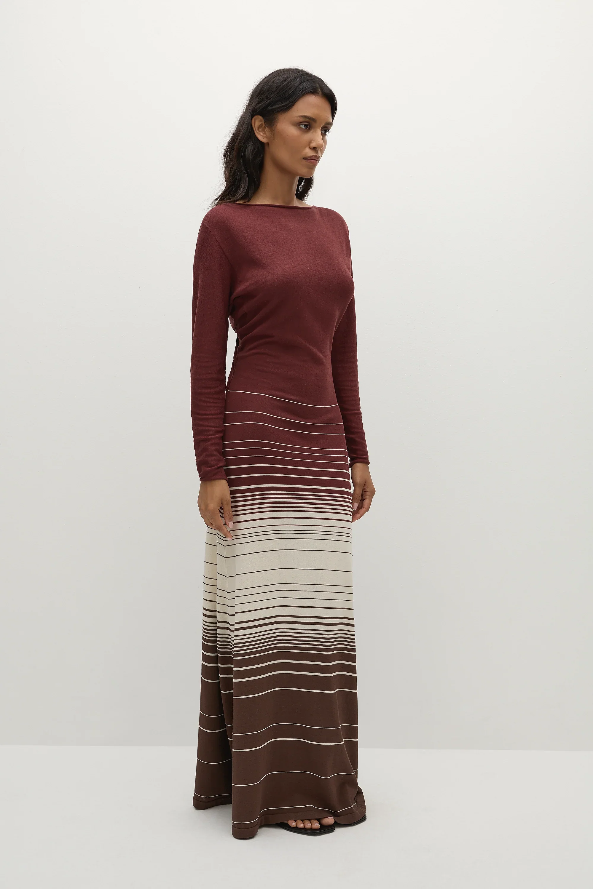 Faithfull - Idun Maxi Dress Accordion Stripe Bordeaux - Final Sale