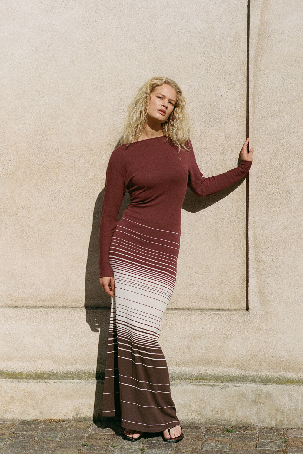 Faithfull - Idun Maxi Dress Accordion Stripe Bordeaux - Final Sale - Image 2