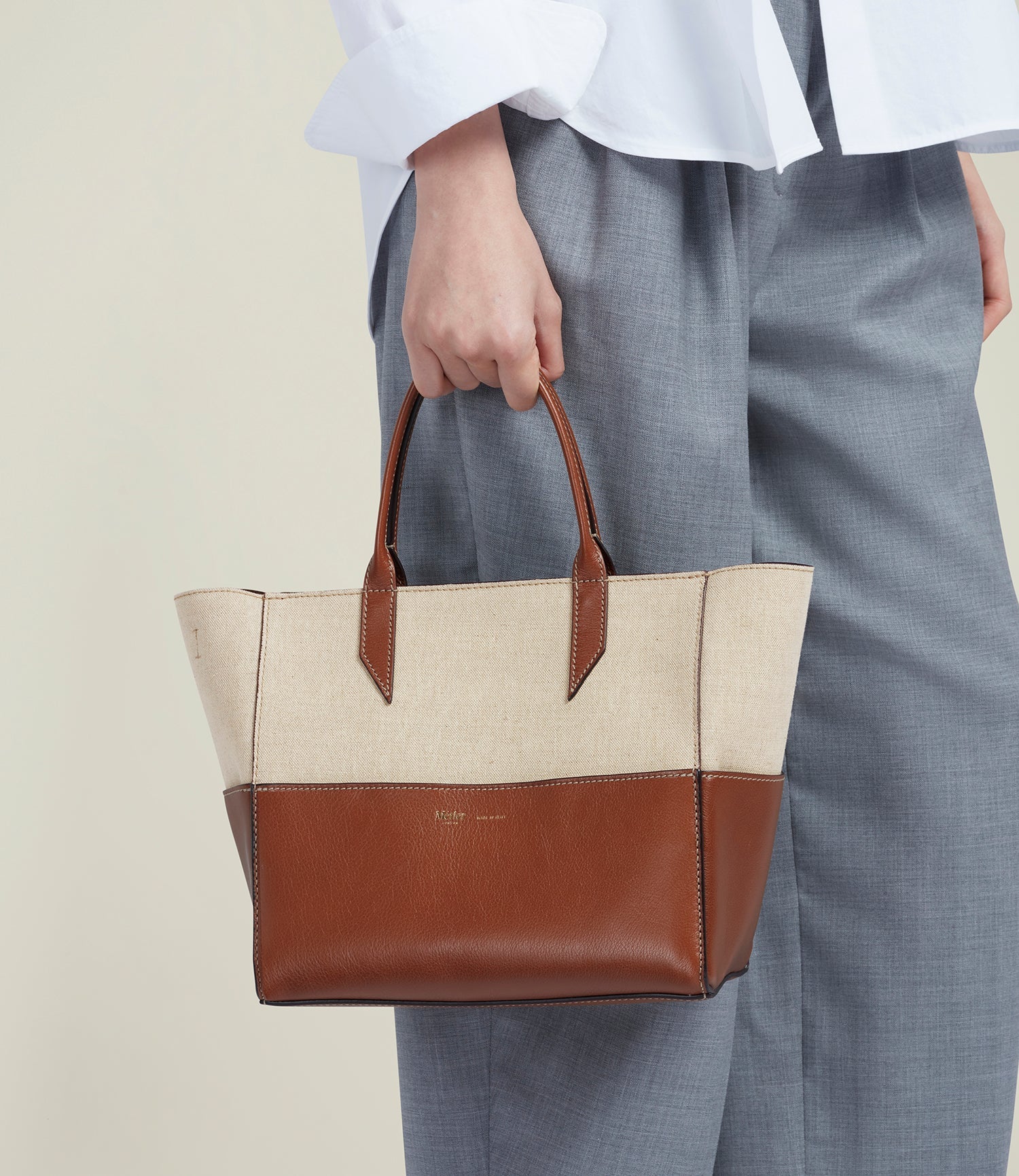 Metier - Incognito Crossbody Cabas Natural Linen with Cognac - Image 5