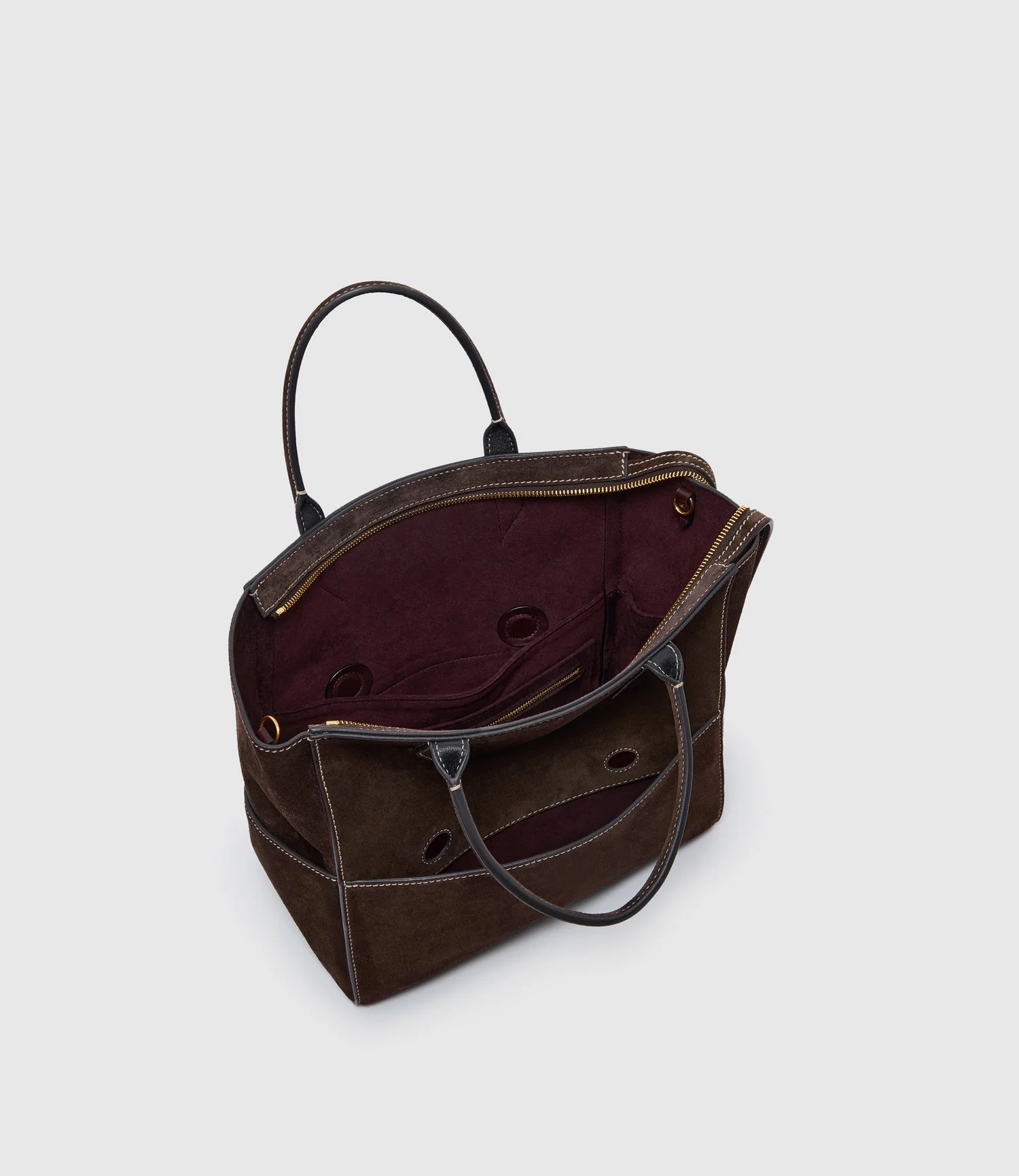 Metier - Incognito Crossbody Suede Chocolate with Salt Stitching - Image 3