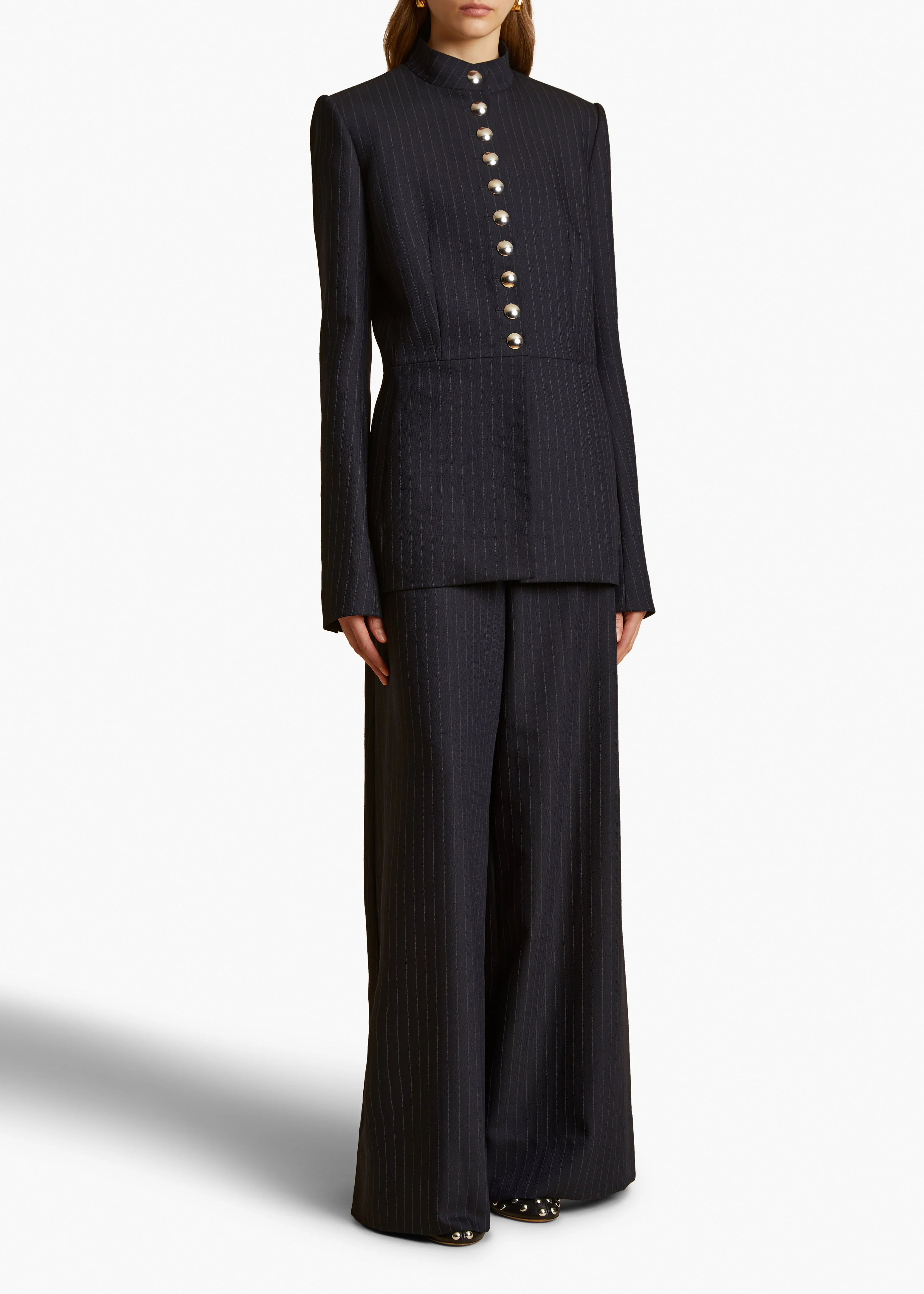 Khaite - Jacob Pant in Navy and White Stripe - Image 9