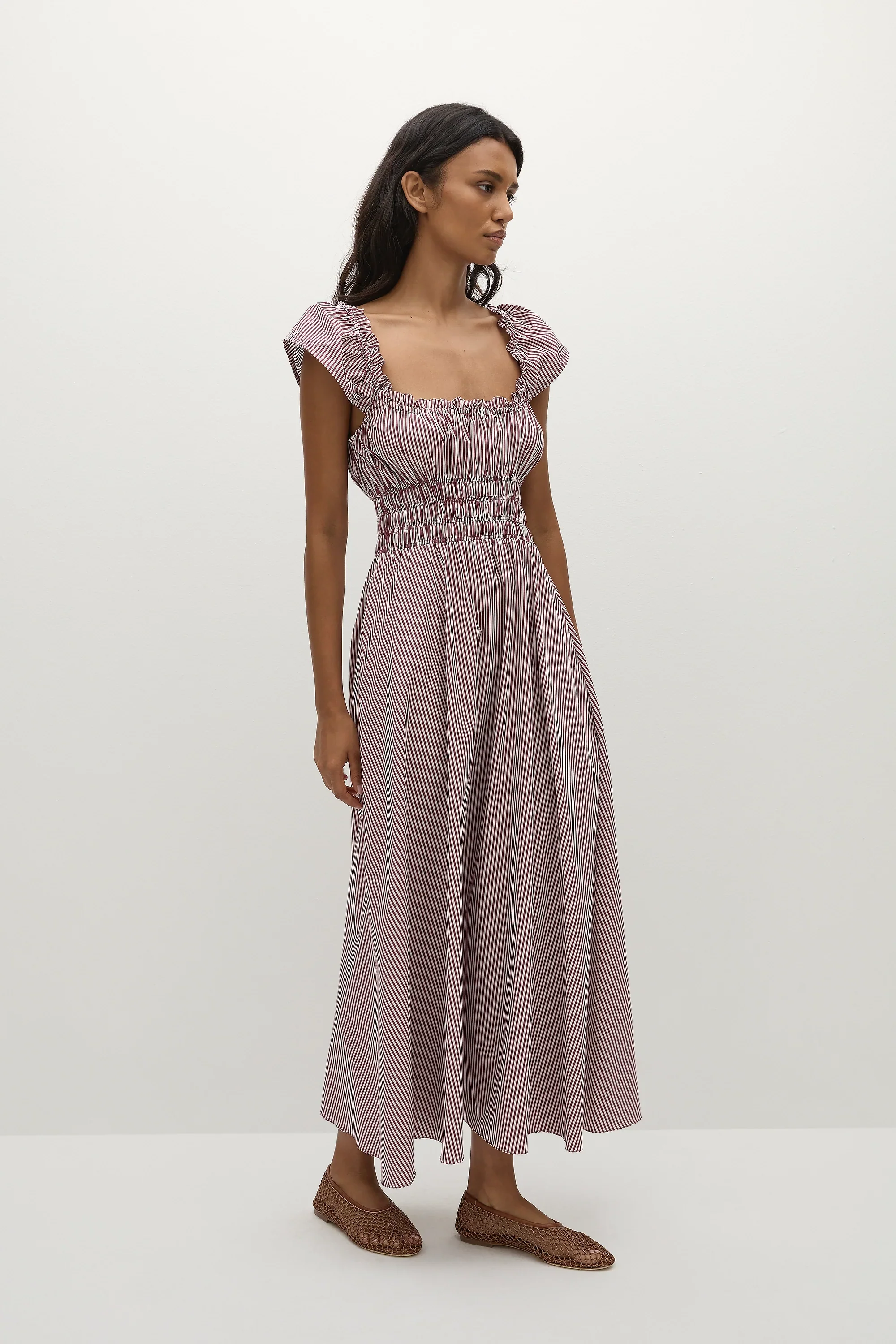Faithfull - Janne Midi Dress Maia Stripe Burgundy - Final Sale - Image 2