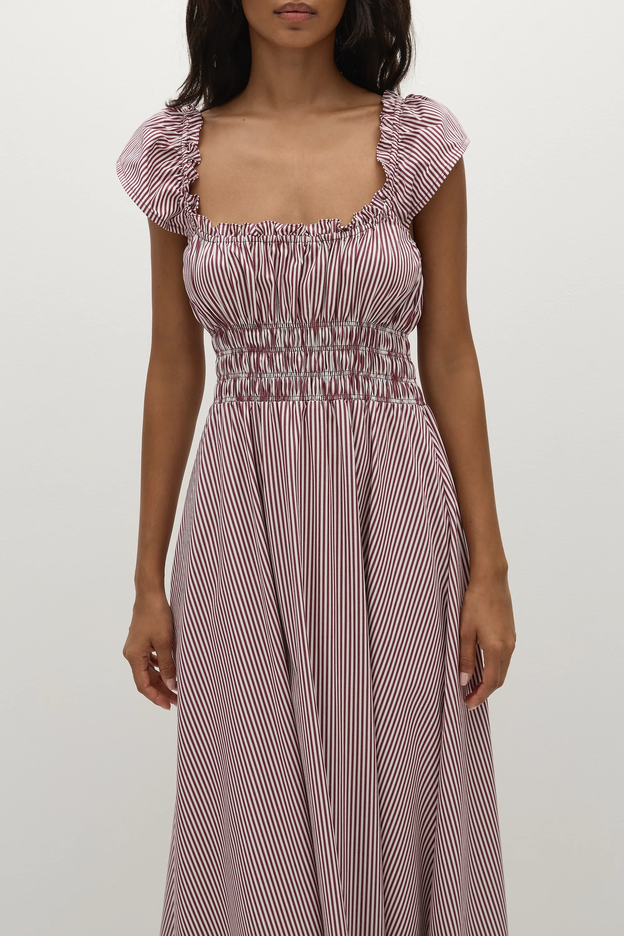 Faithfull - Janne Midi Dress Maia Stripe Burgundy - Final Sale - Image 3