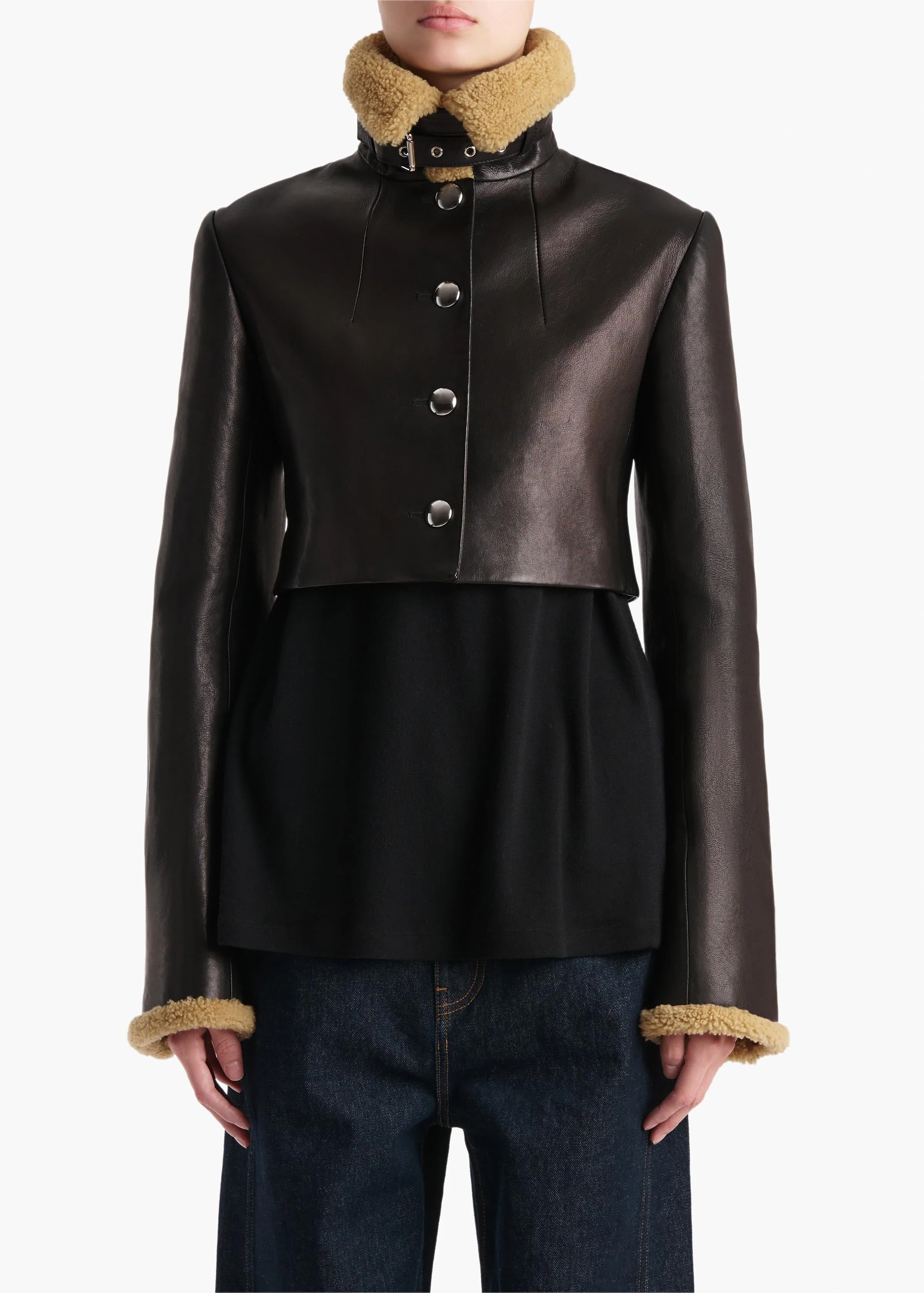 Khaite - Jodie Jacket in Black Leather with Shearling - Image 3