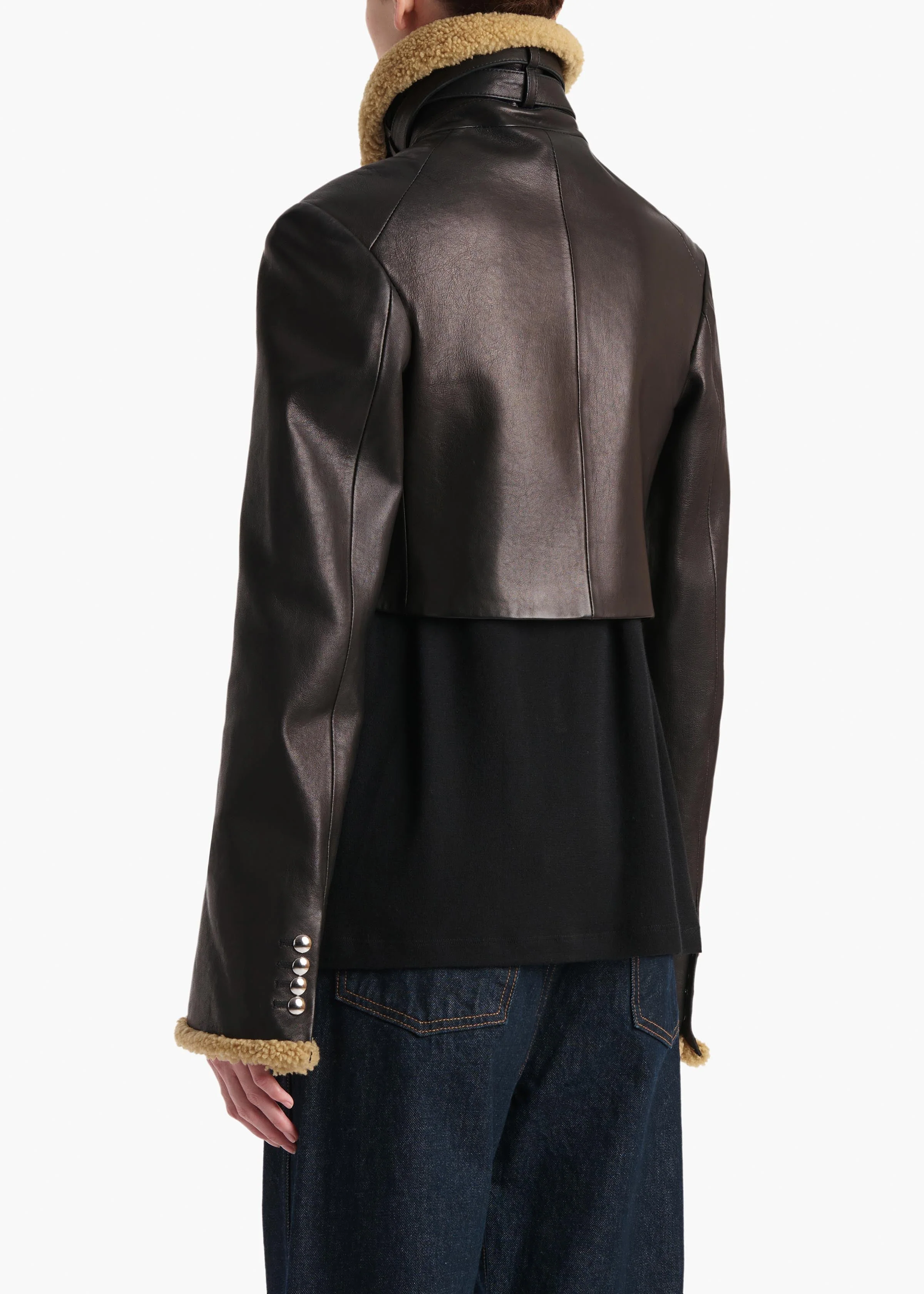 Khaite - Jodie Jacket in Black Leather with Shearling - Image 4