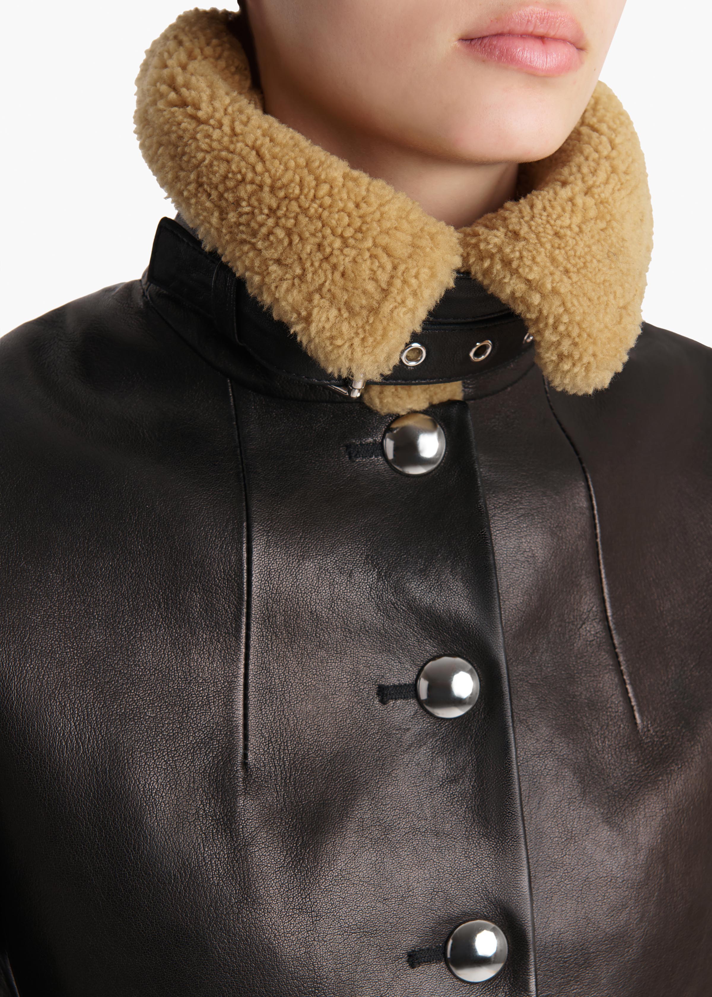 Khaite - Jodie Jacket in Black Leather with Shearling - Image 5