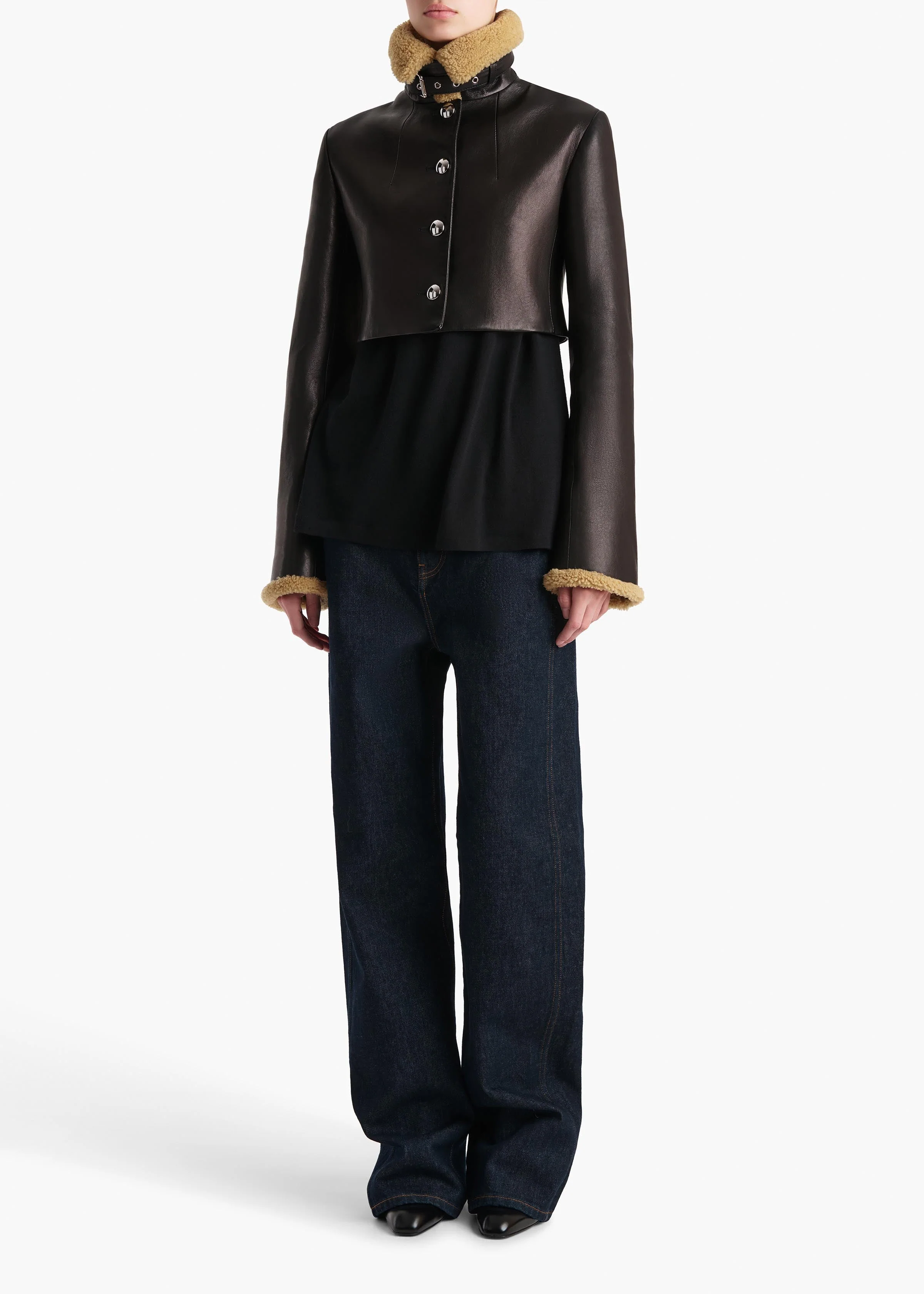 Khaite - Jodie Jacket in Black Leather with Shearling - Image 9