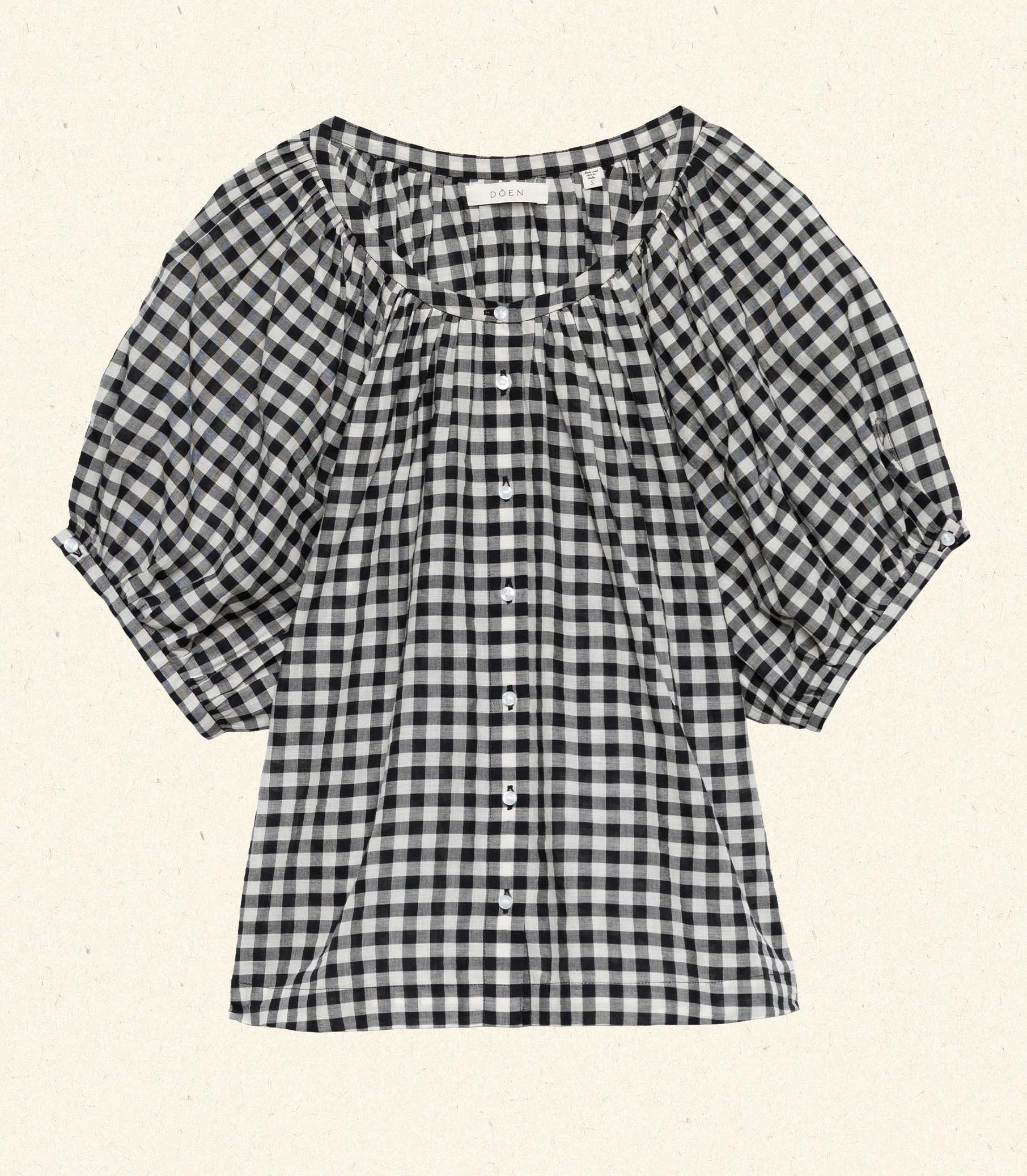 DÔEN - JUNE TOP -- NOIR GRETA GINGHAM - Image 6