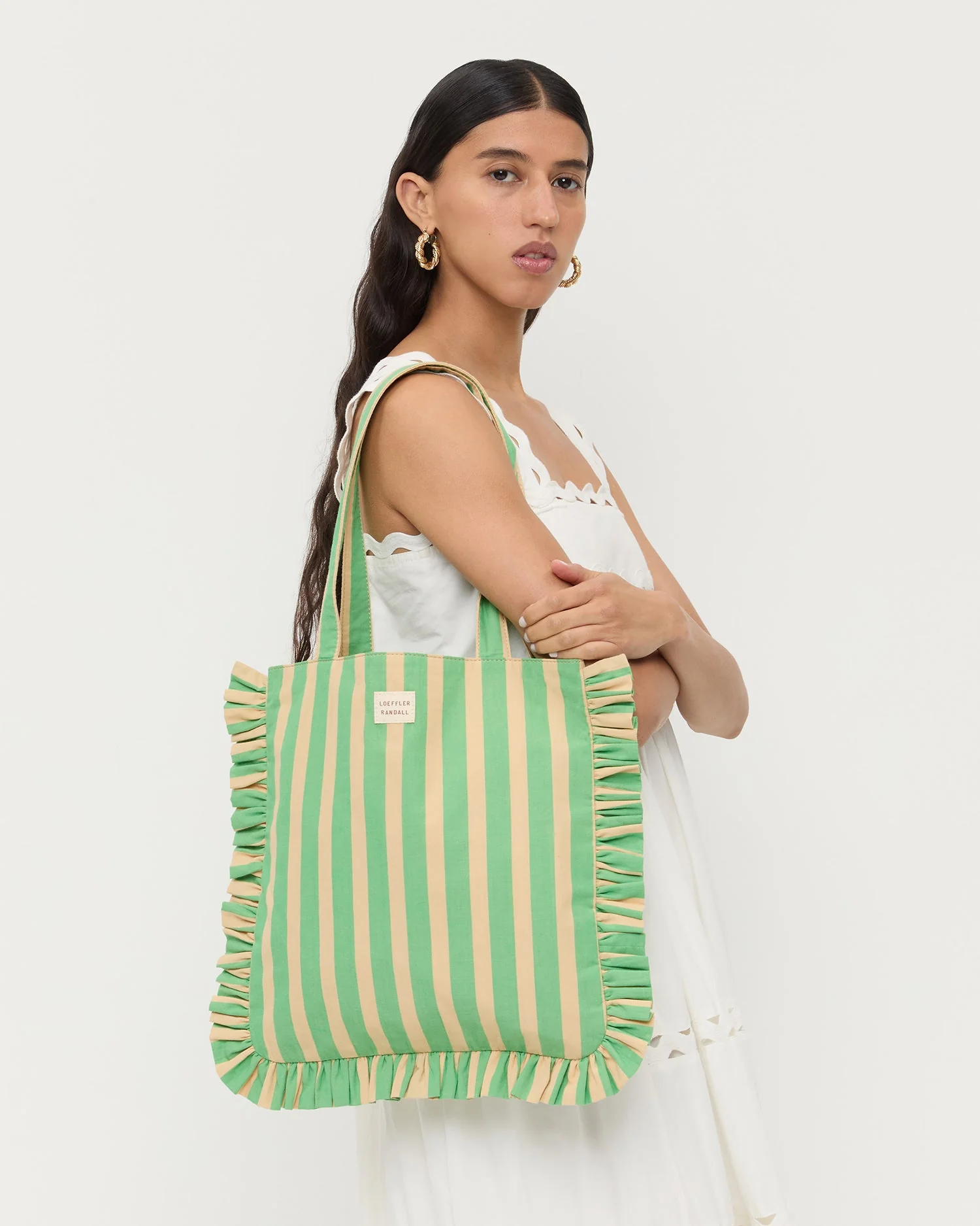 Loeffler Randall - Justine Green/Tan Stripe Tote Bag - Image 5