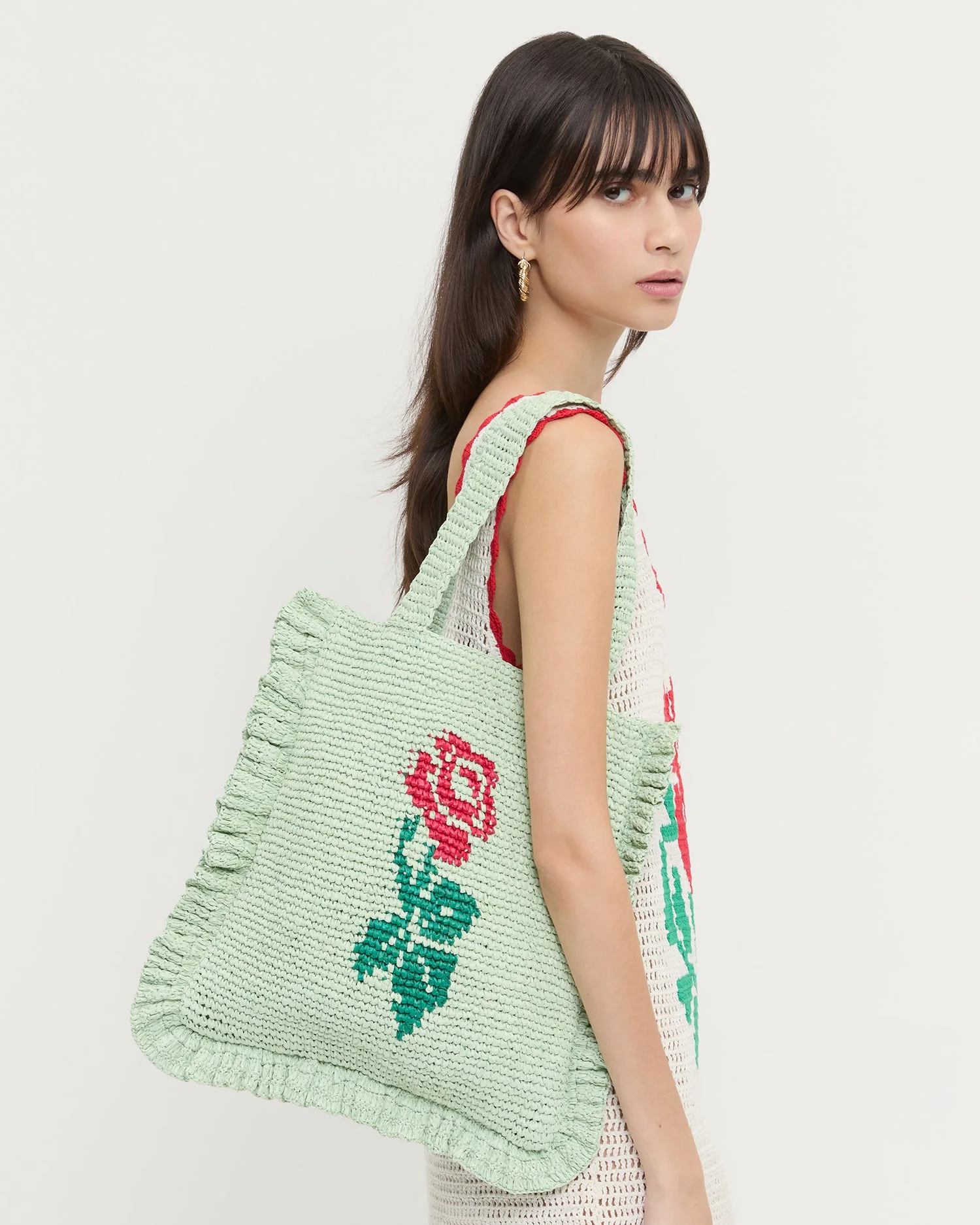 Loeffler Randall - Justine Mint Crochet Ruffle Tote - Image 5