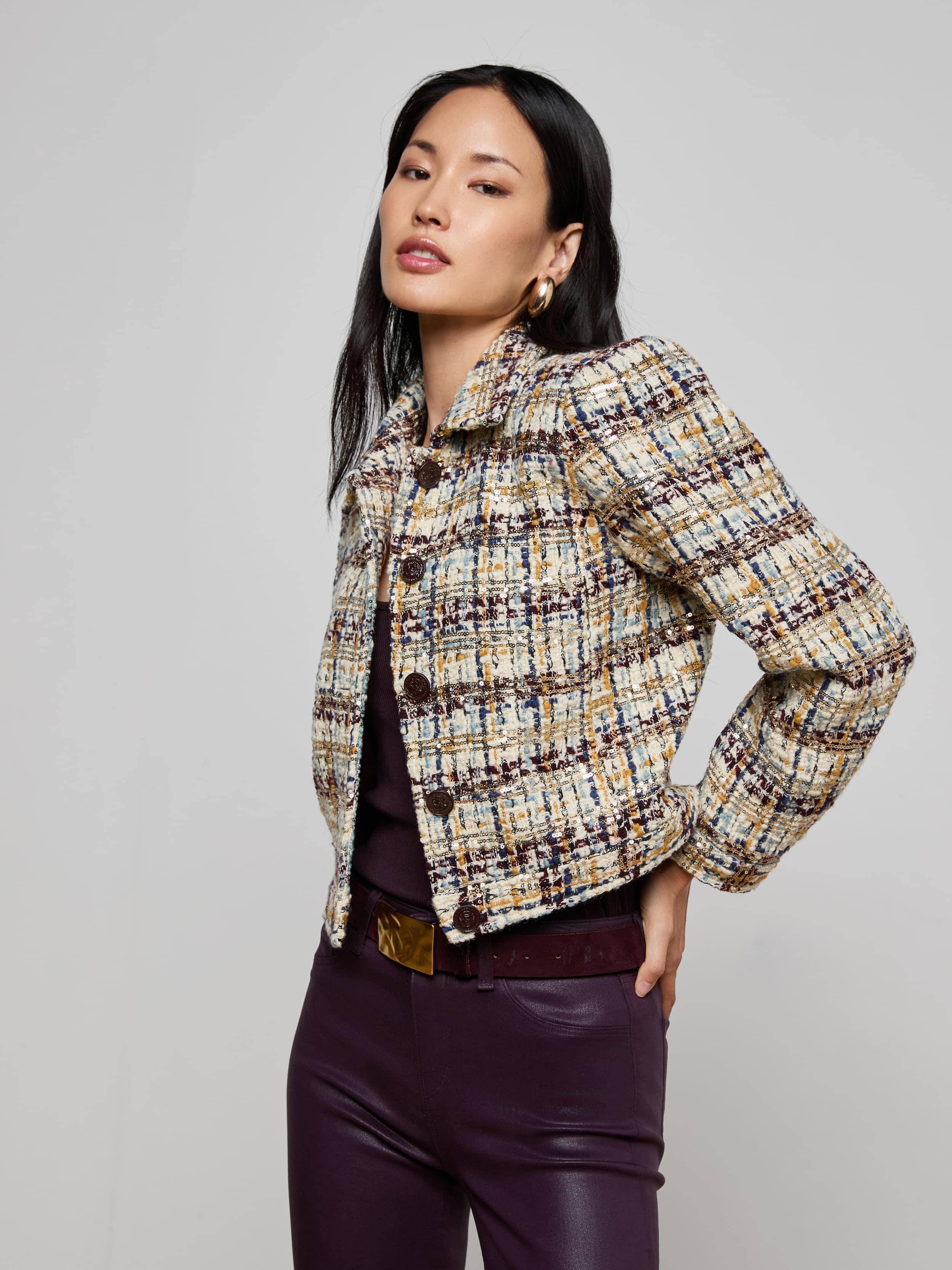 L'AGENCE - Kasey Sequined Tweed Jacket - Image 9