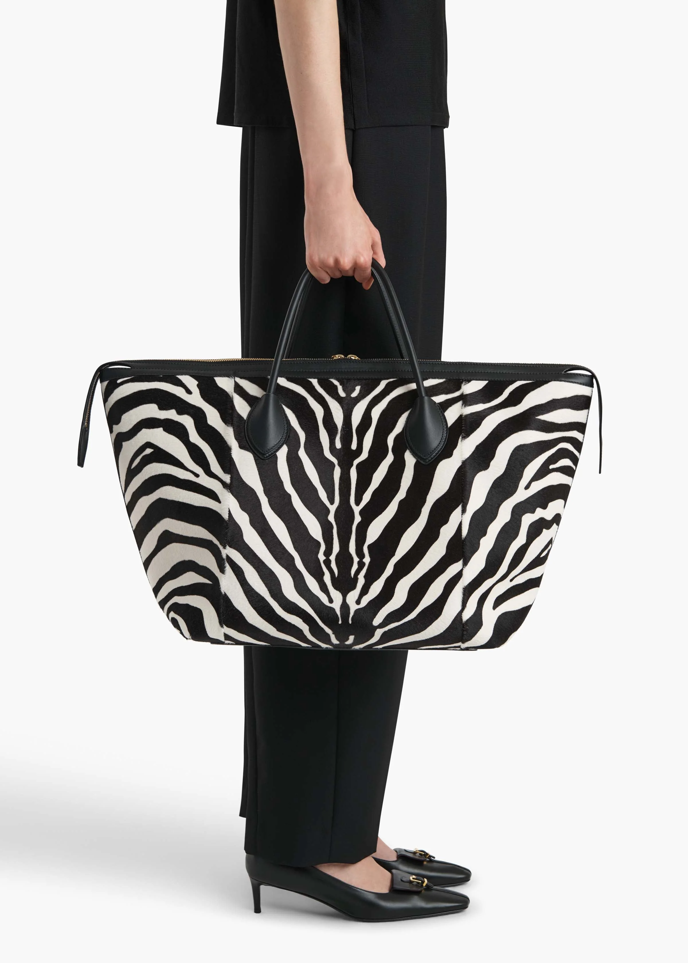 Khaite - Kasia Tote in Black Leather with Zebra Print Haircalf - Image 11