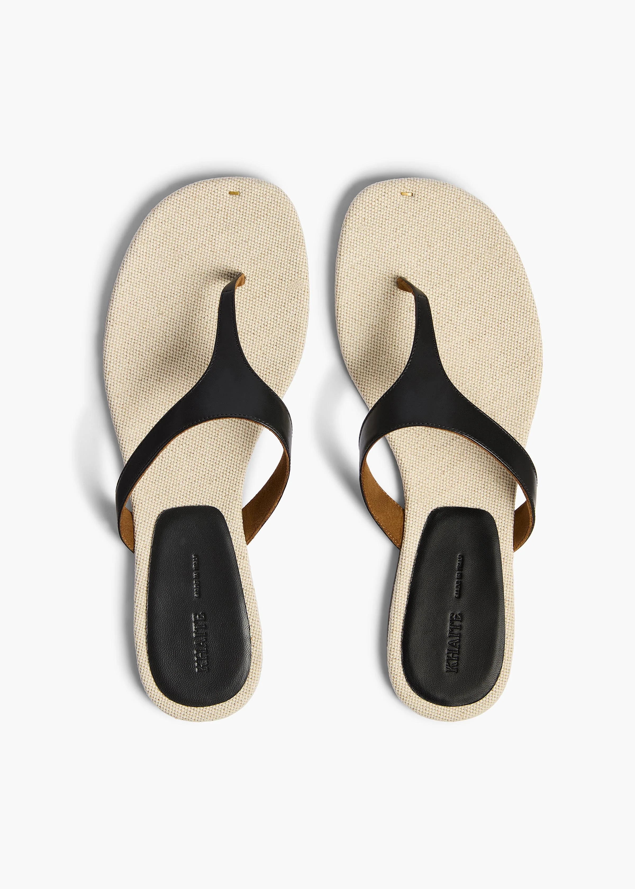 Khaite - Archer Flat Sandal in Black Leather and Natural Canvas - Image 3