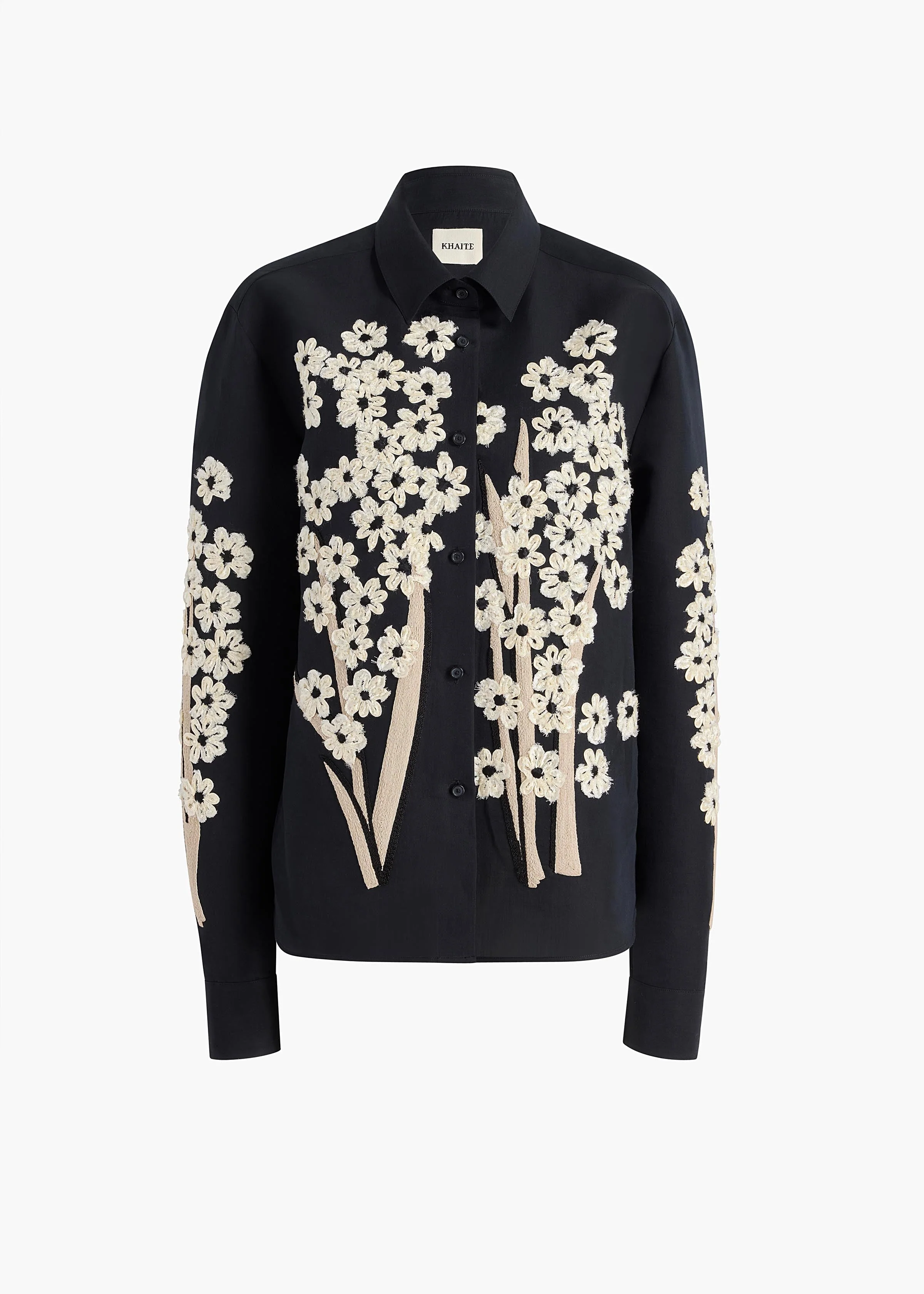 Khaite - Argo Top in Black with Floral Embroidery
