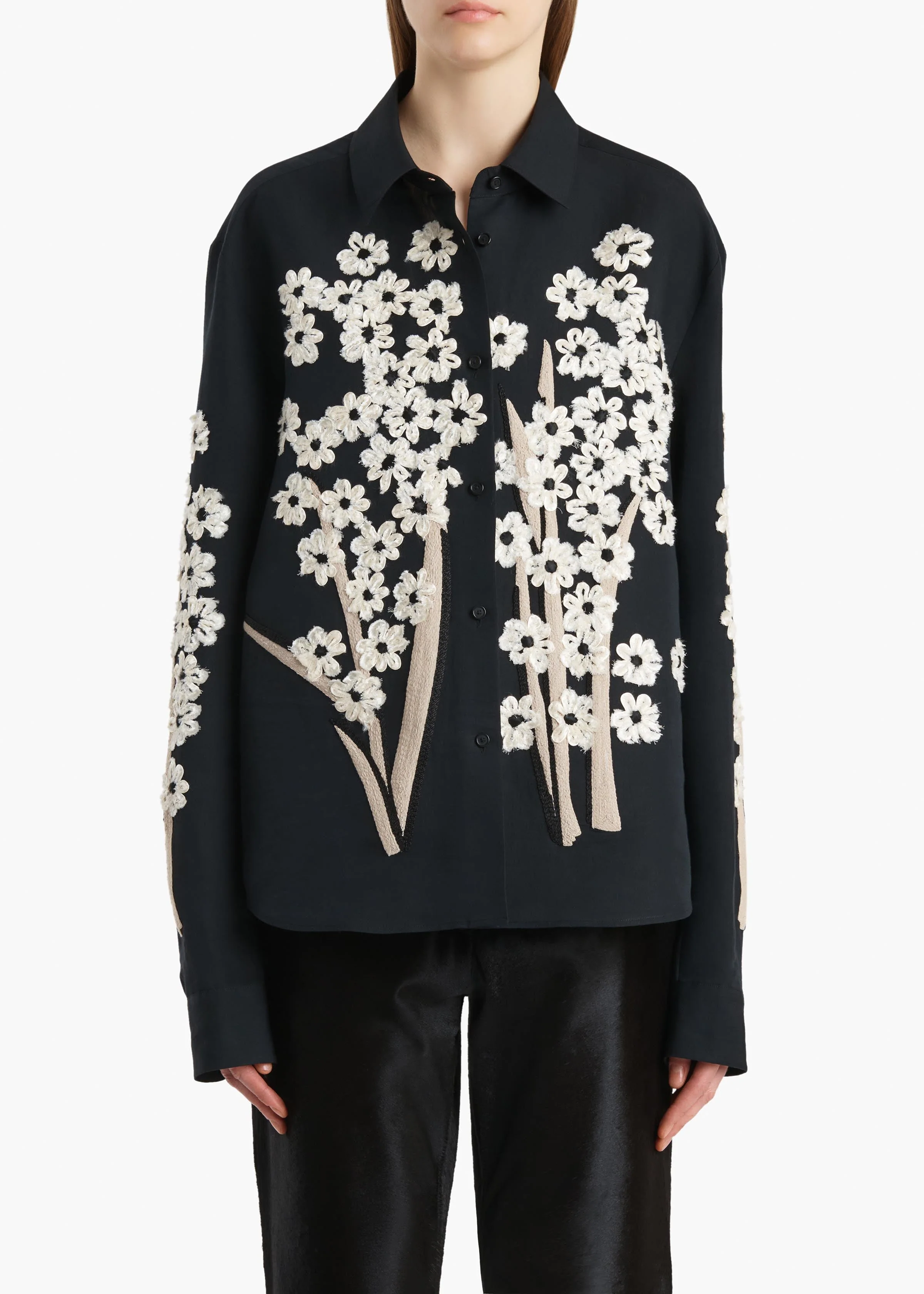 Khaite - Argo Top in Black with Floral Embroidery - Image 3