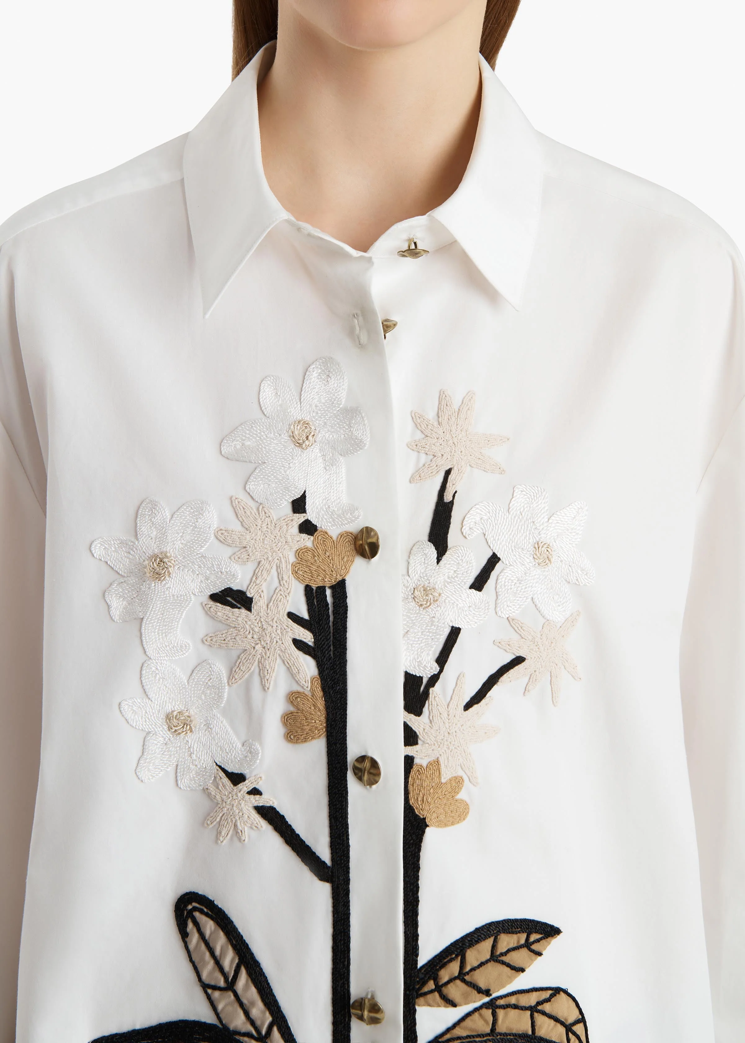 Khaite - Argo Top in Chalk Cotton with Floral Embroidery - Image 5
