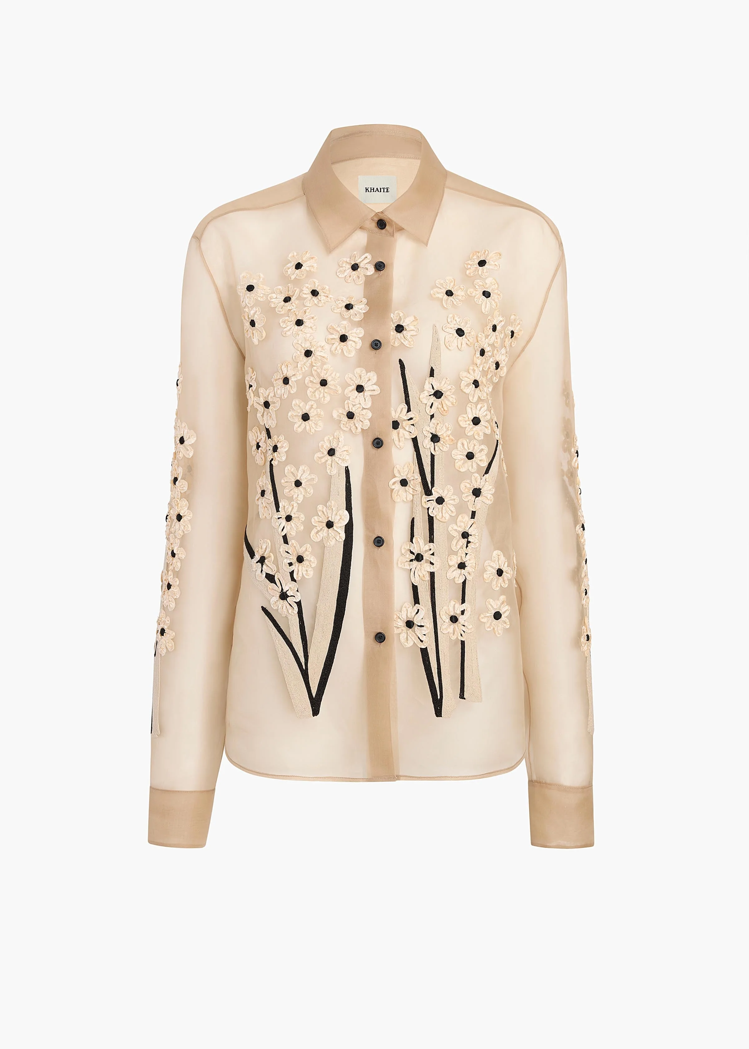 Khaite - Argo Top in Chalk Organza with Floral Bouquet Embroidery