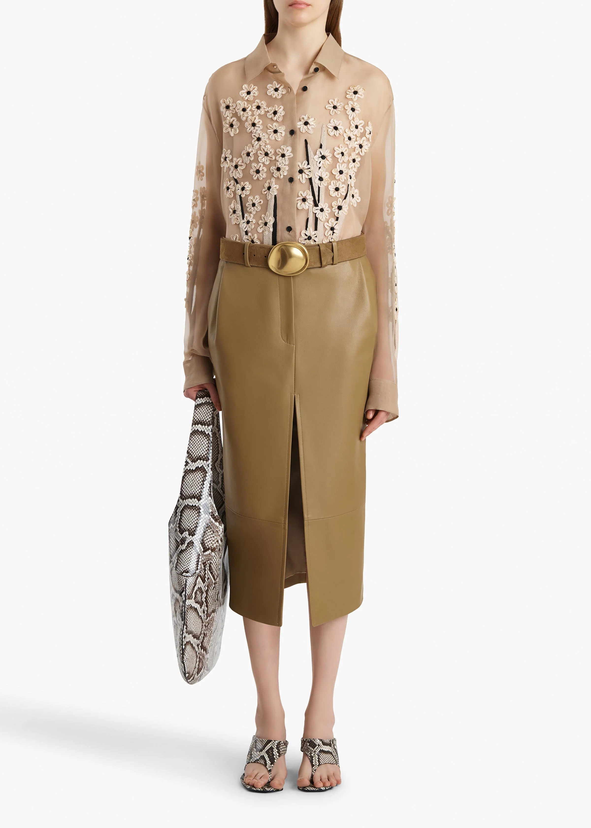Khaite - Argo Top in Chalk Organza with Floral Bouquet Embroidery - Image 2