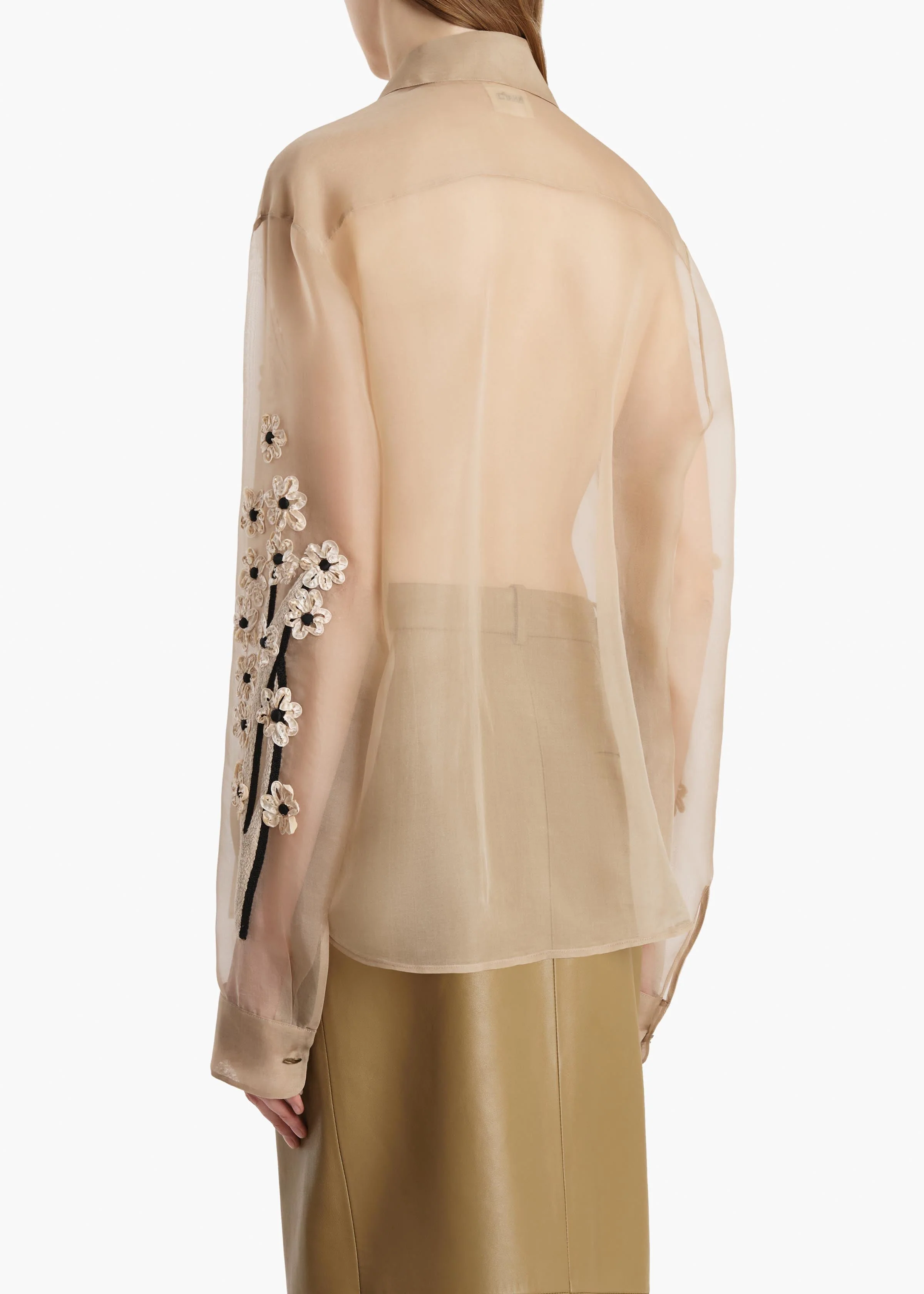 Khaite - Argo Top in Chalk Organza with Floral Bouquet Embroidery - Image 4