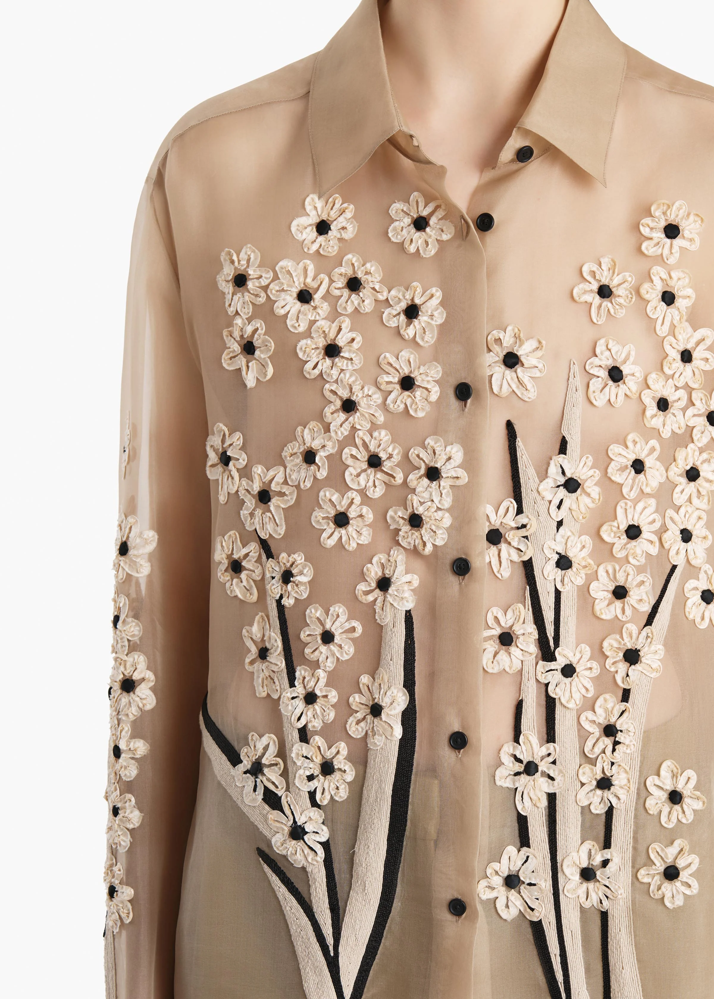 Khaite - Argo Top in Chalk Organza with Floral Bouquet Embroidery - Image 5