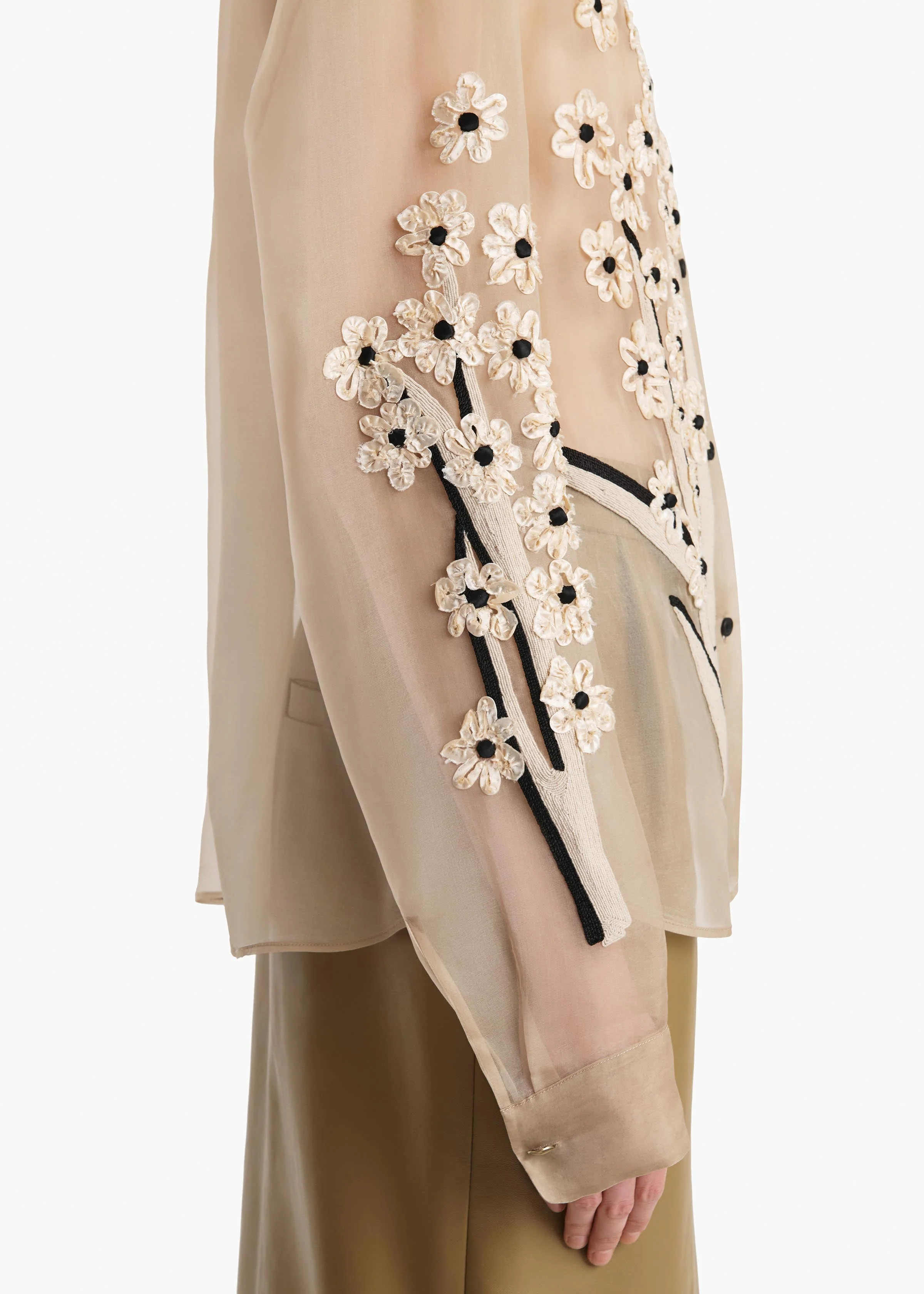 Khaite - Argo Top in Chalk Organza with Floral Bouquet Embroidery - Image 6