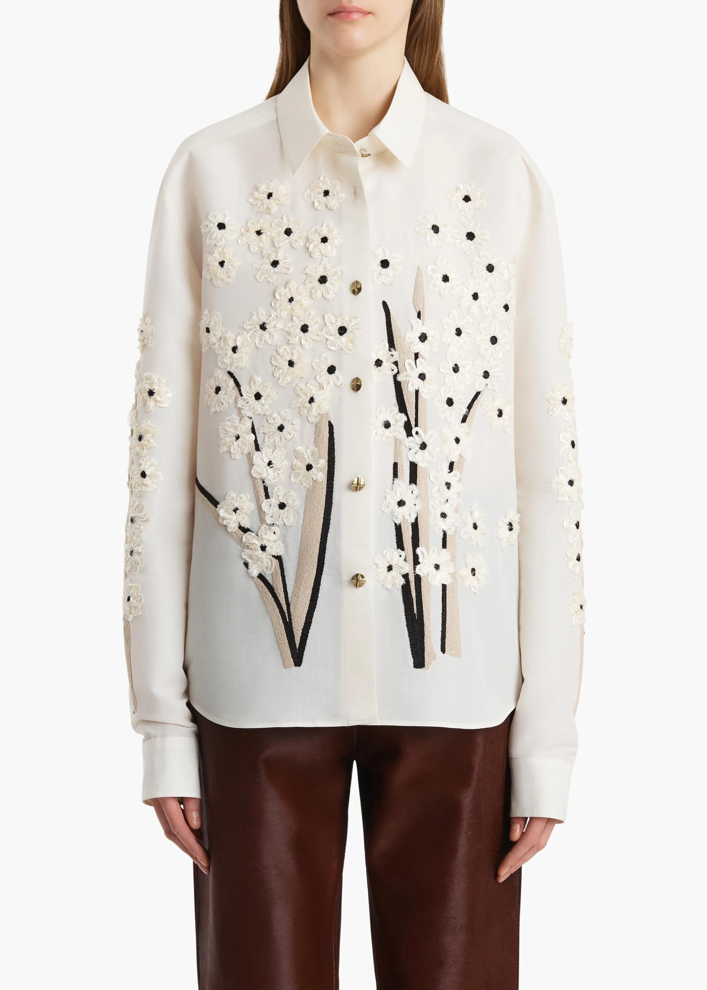 Khaite - Argo Top in Natural with Floral Embroidery - Image 3