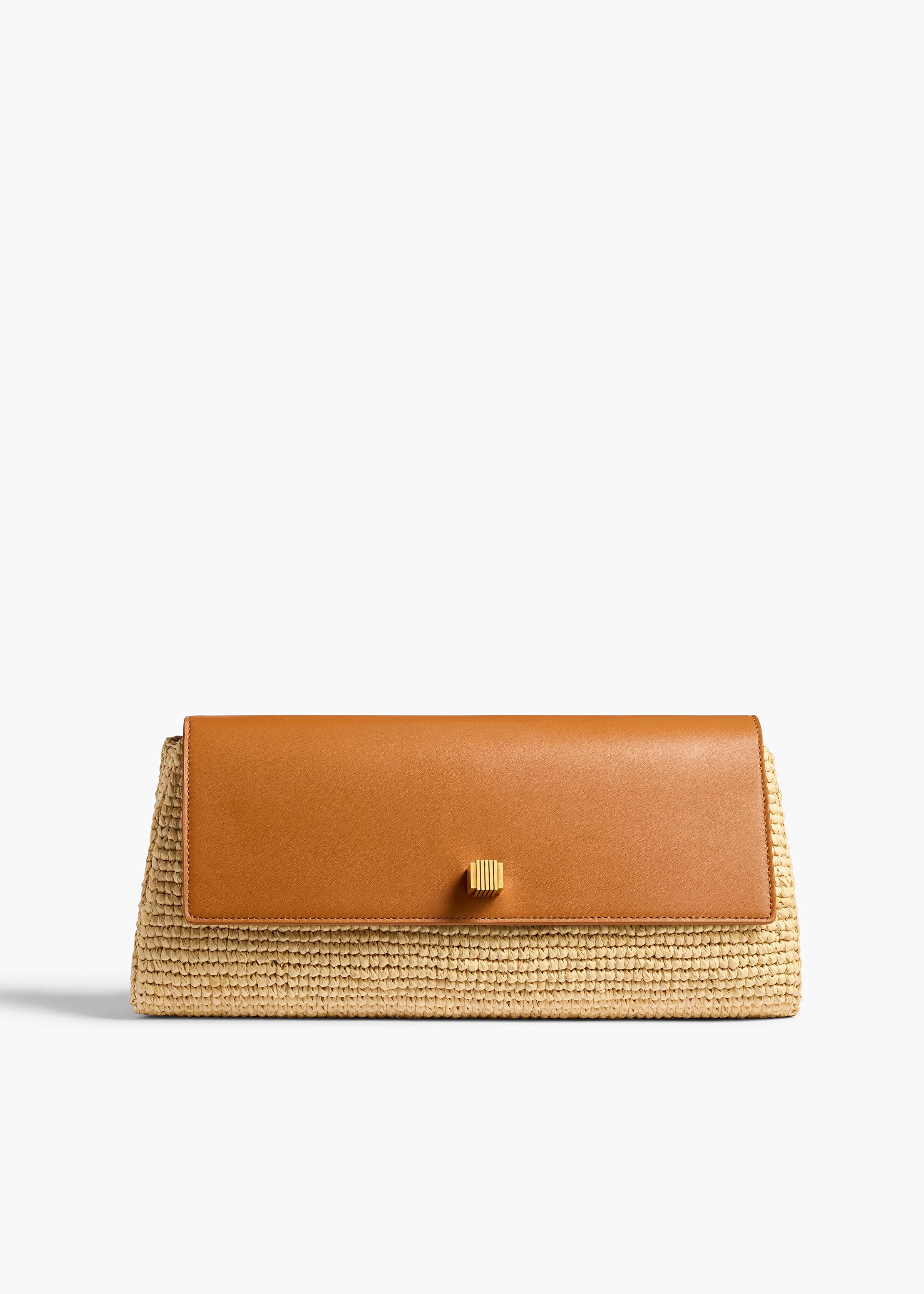 Khaite - Audrey Clutch in Tan Leather and Natural Raffia