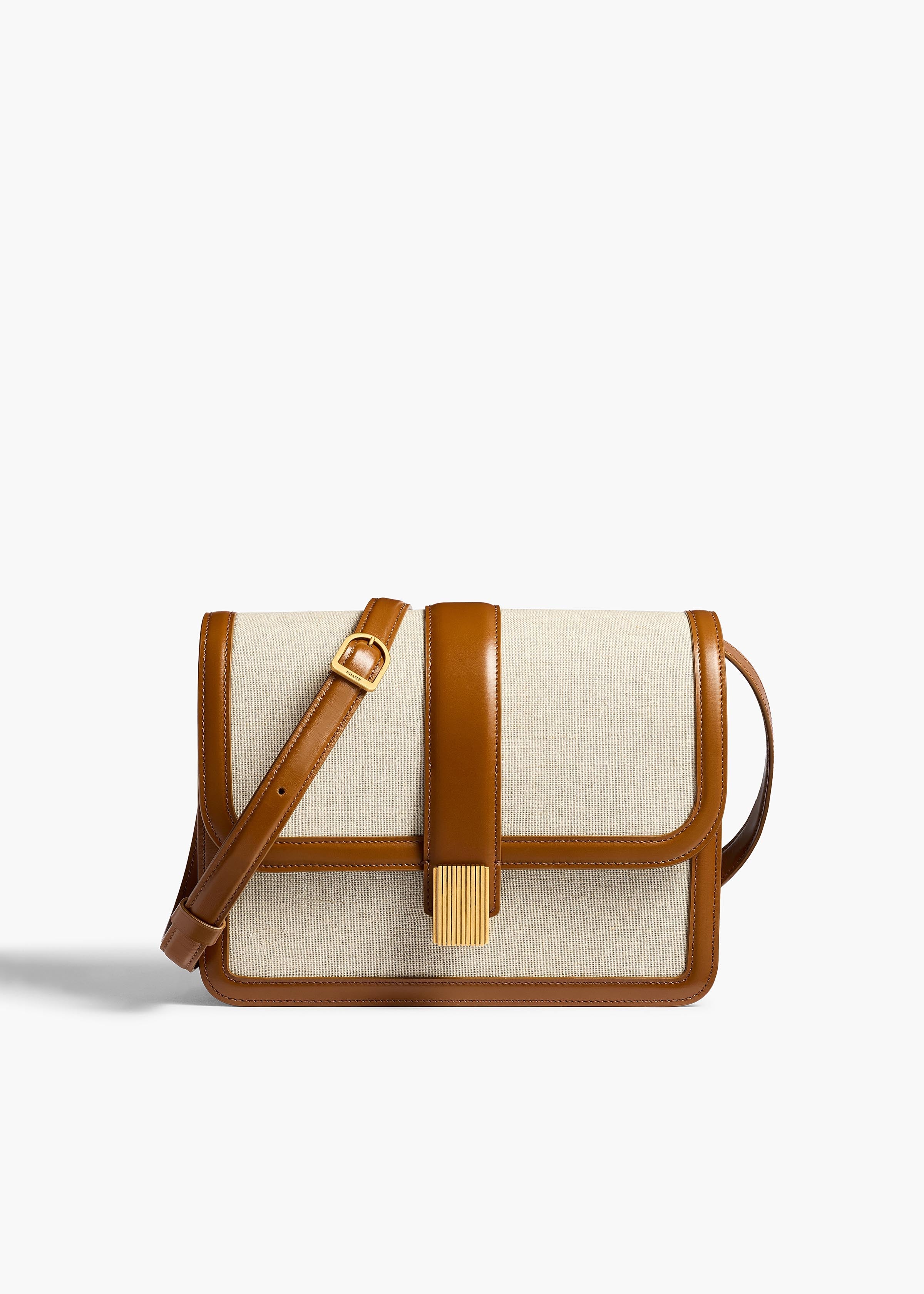 Khaite - Blake Crossbody Bag in Dark Honey Leather with Natural Canvas