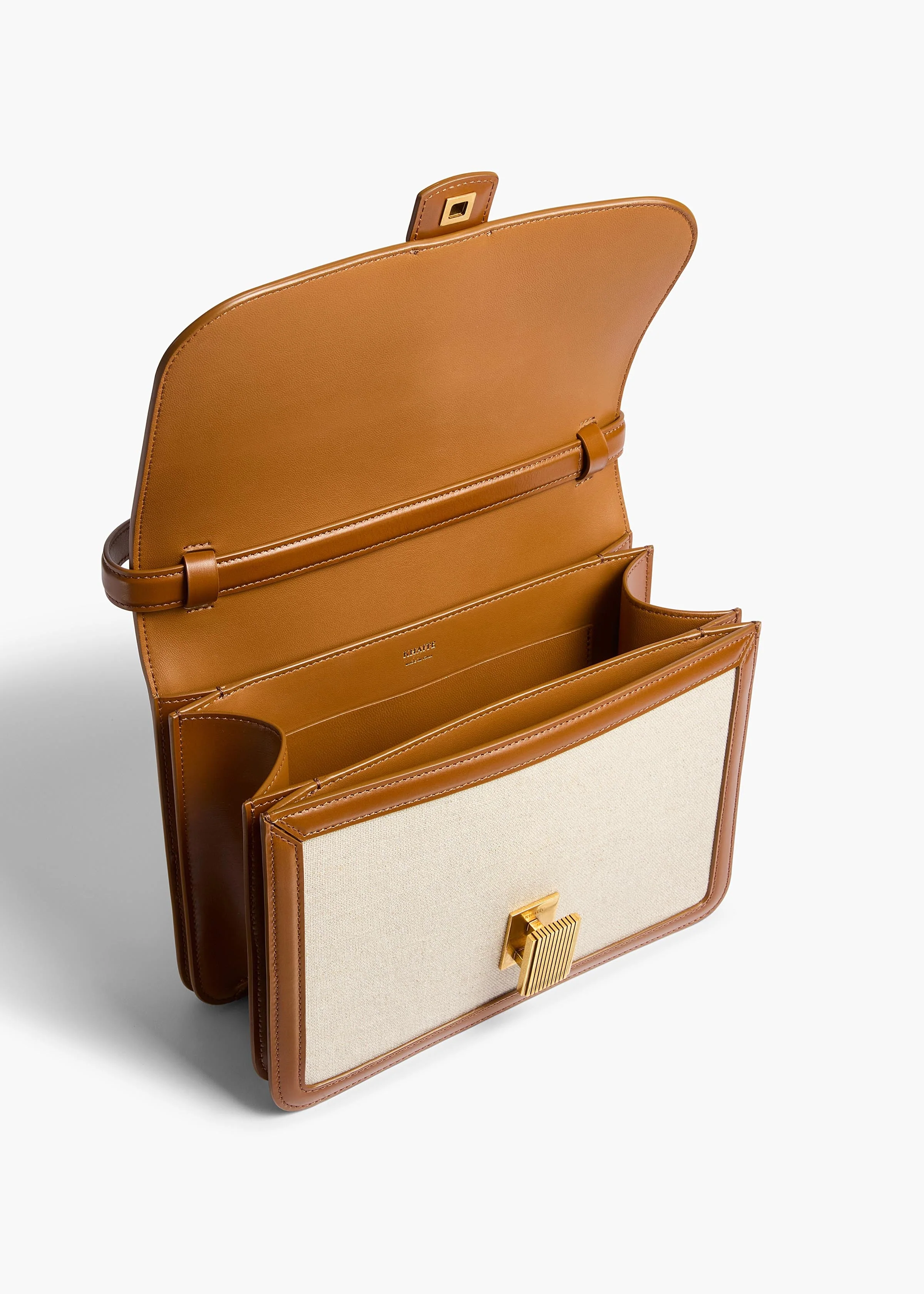 Khaite - Blake Crossbody Bag in Dark Honey Leather with Natural Canvas - Image 3