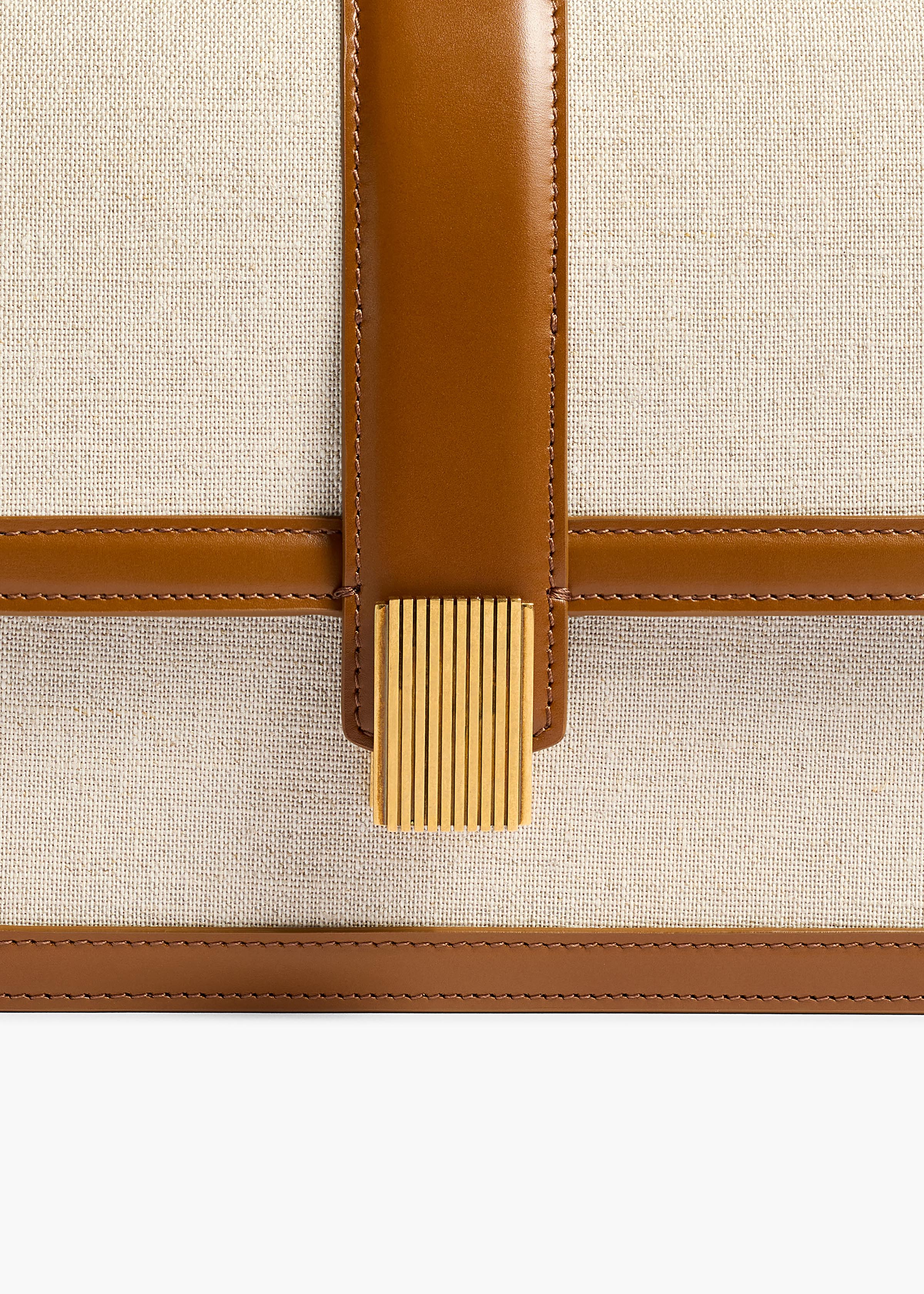 Khaite - Blake Crossbody Bag in Dark Honey Leather with Natural Canvas - Image 4