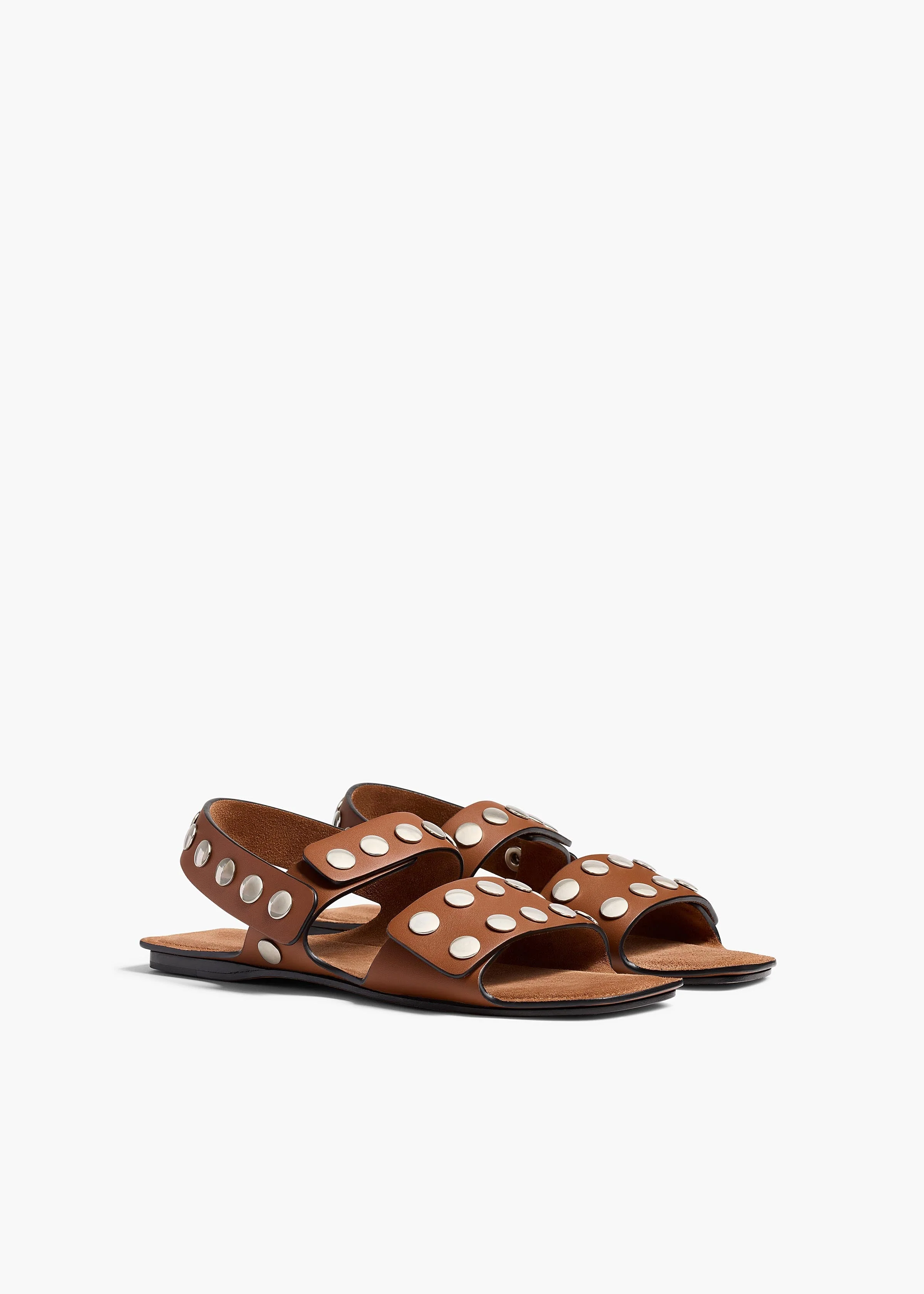 Khaite - Boden Sandal in Dark Tan Leather with Silver Studs - Image 2
