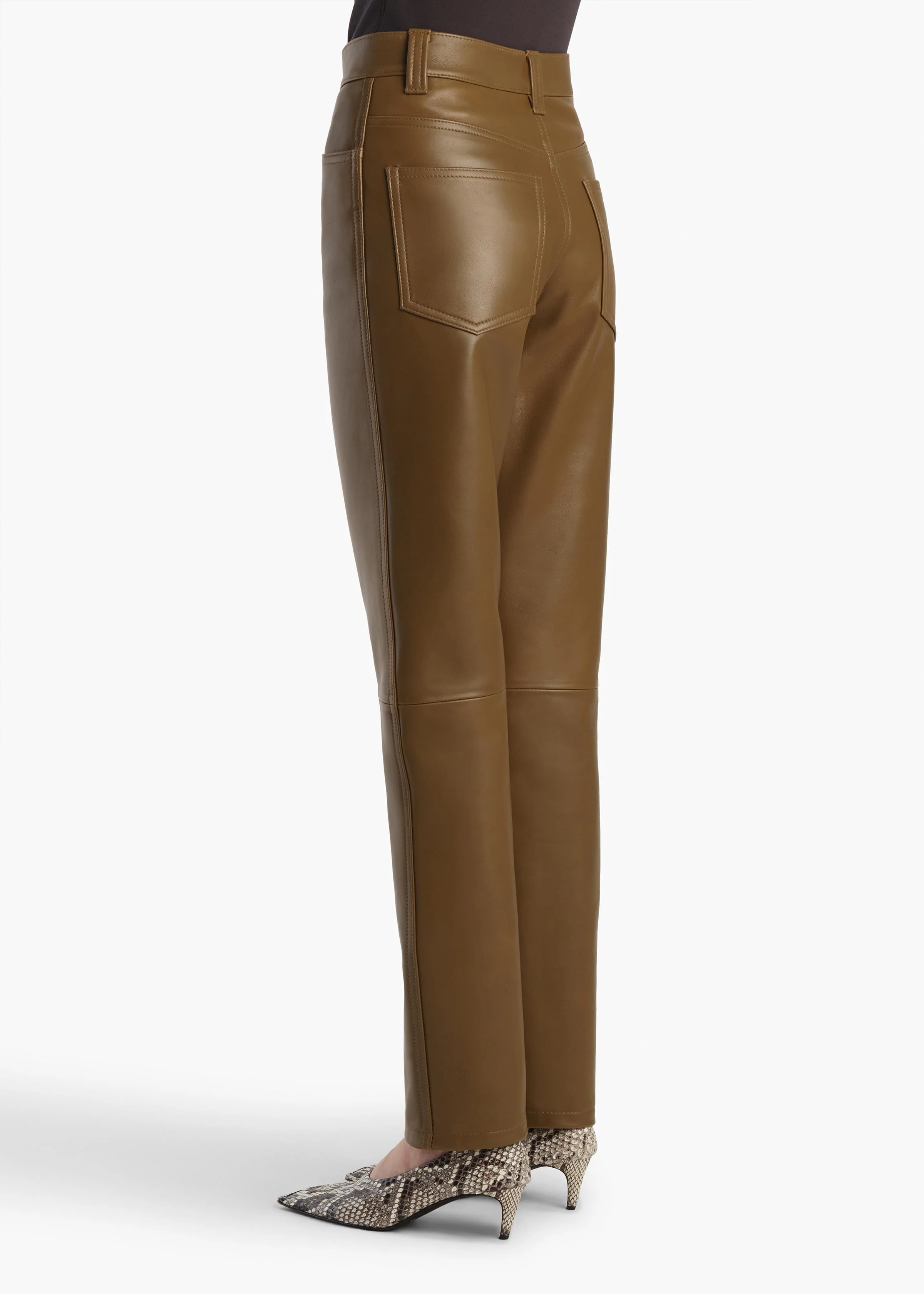 Khaite - Callum Pant in Dark Olive Leather - Image 4