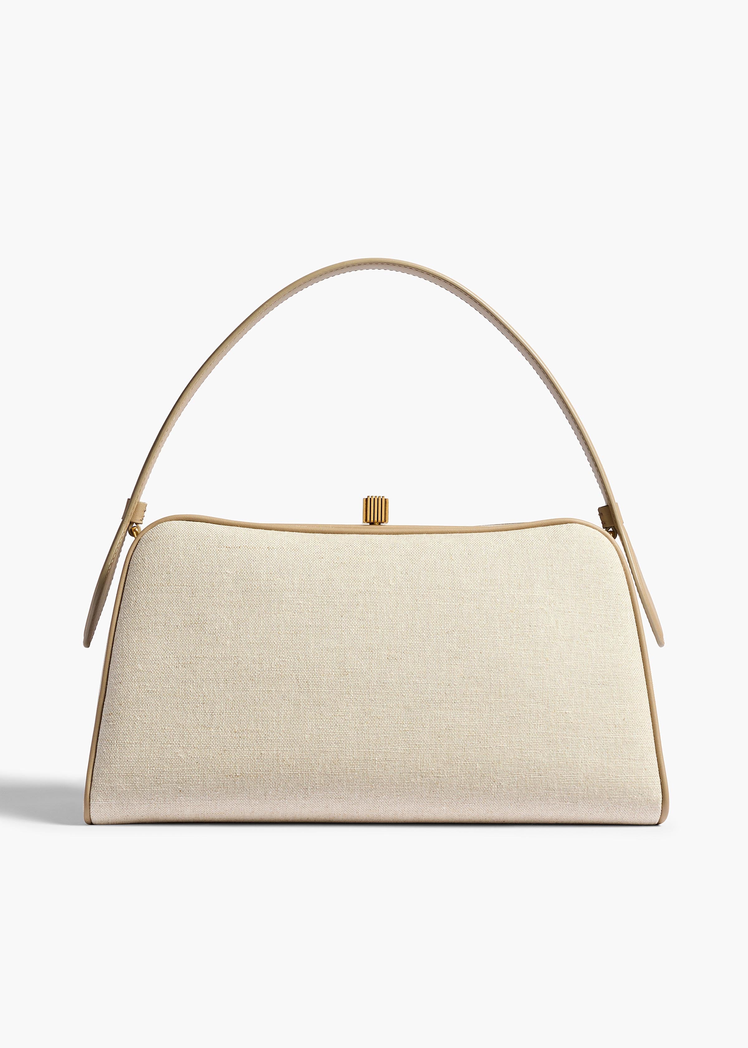 Khaite - Cate Bag in Toffee Leather and Natural Canvas