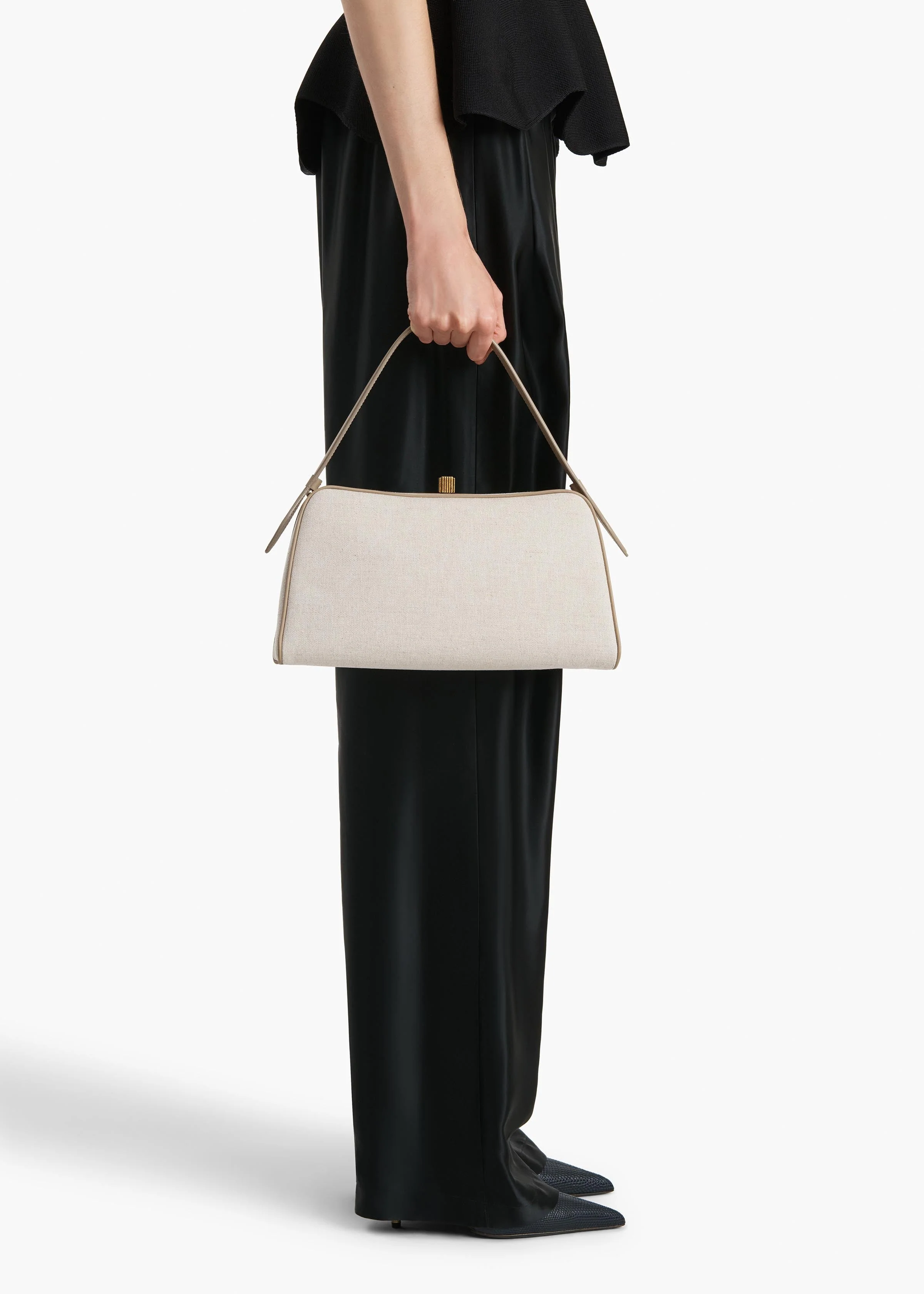 Khaite - Cate Bag in Toffee Leather and Natural Canvas - Image 5