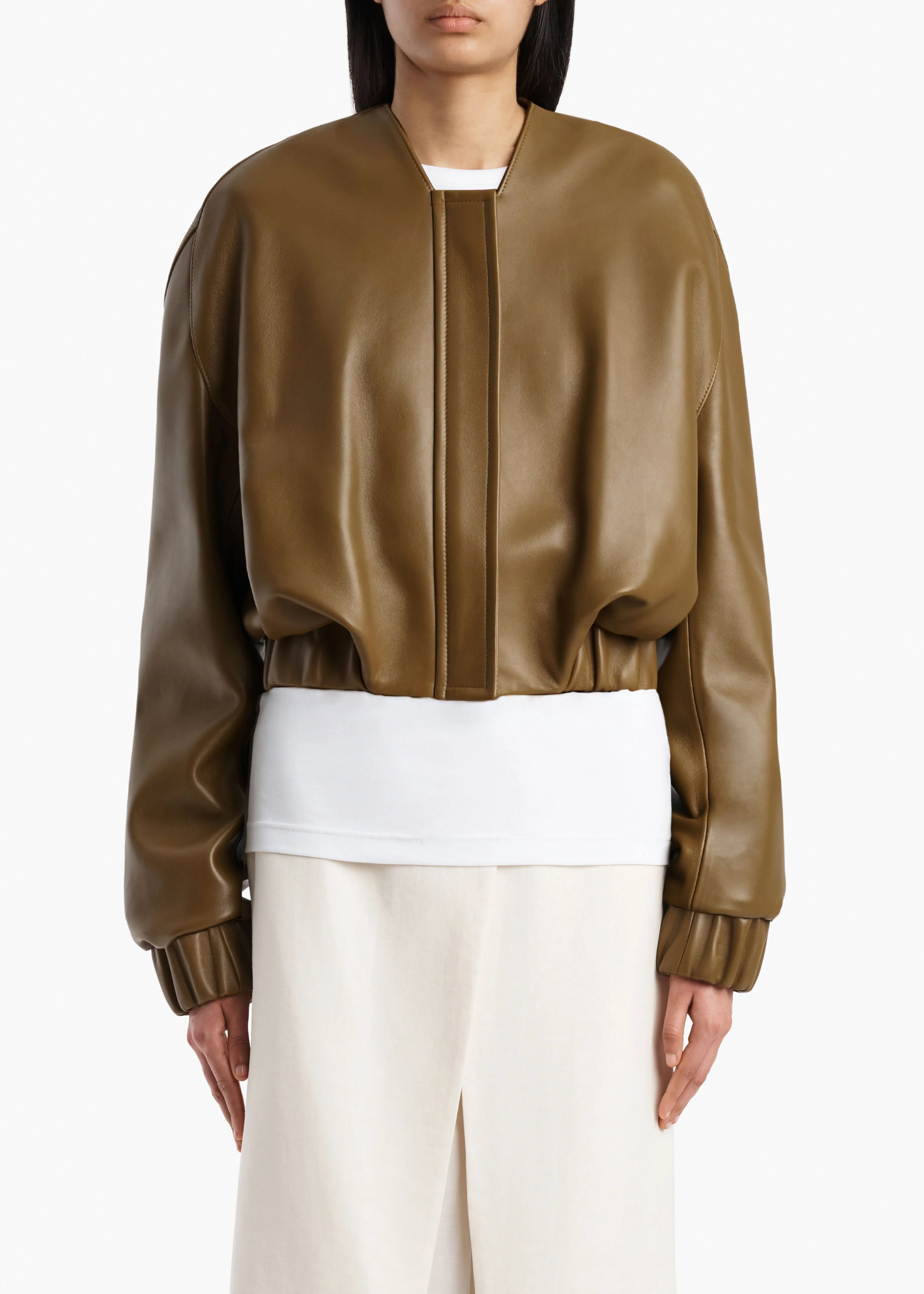 Khaite - Cordan Jacket in Dark Olive Leather - Image 3