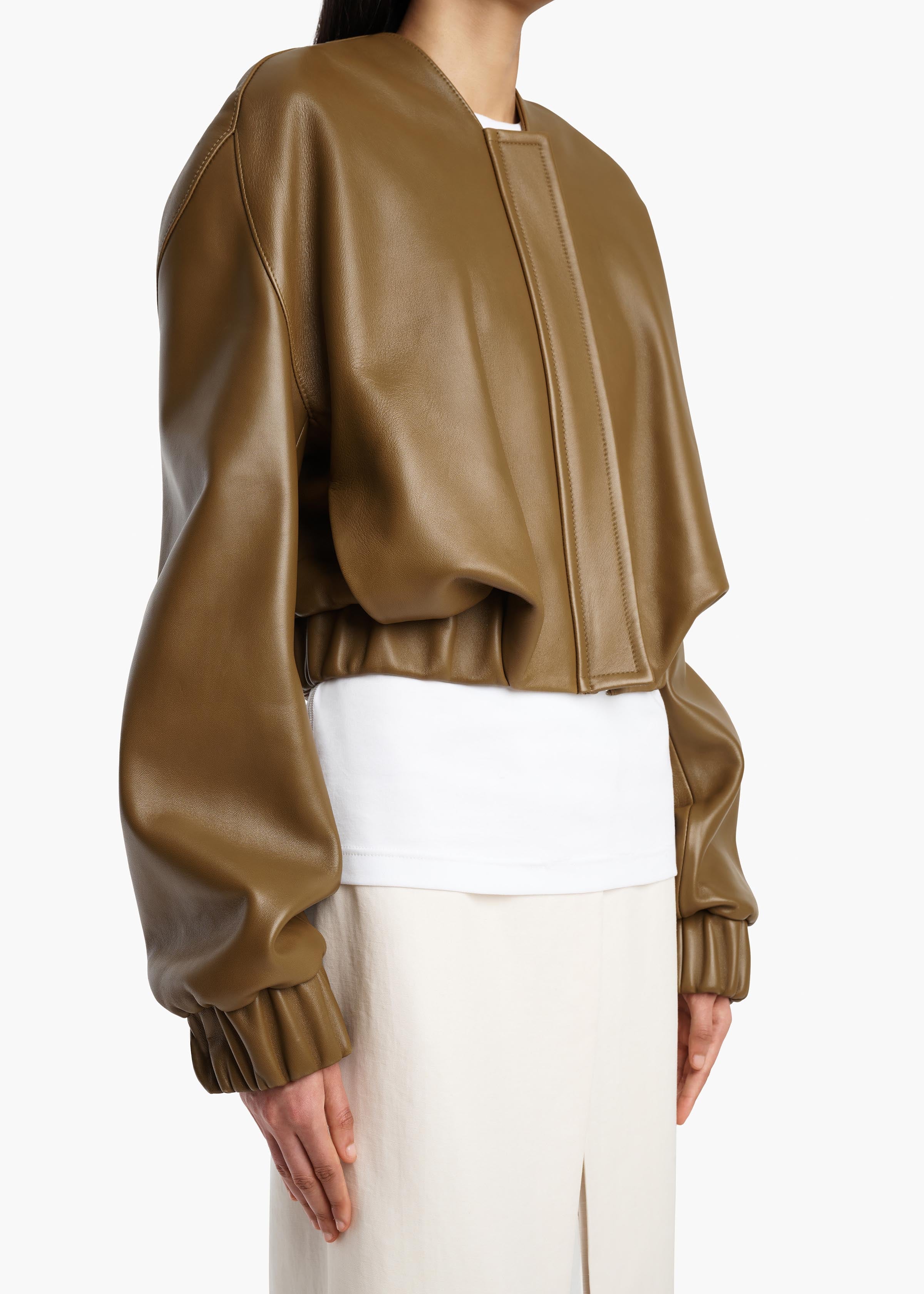 Khaite - Cordan Jacket in Dark Olive Leather - Image 5