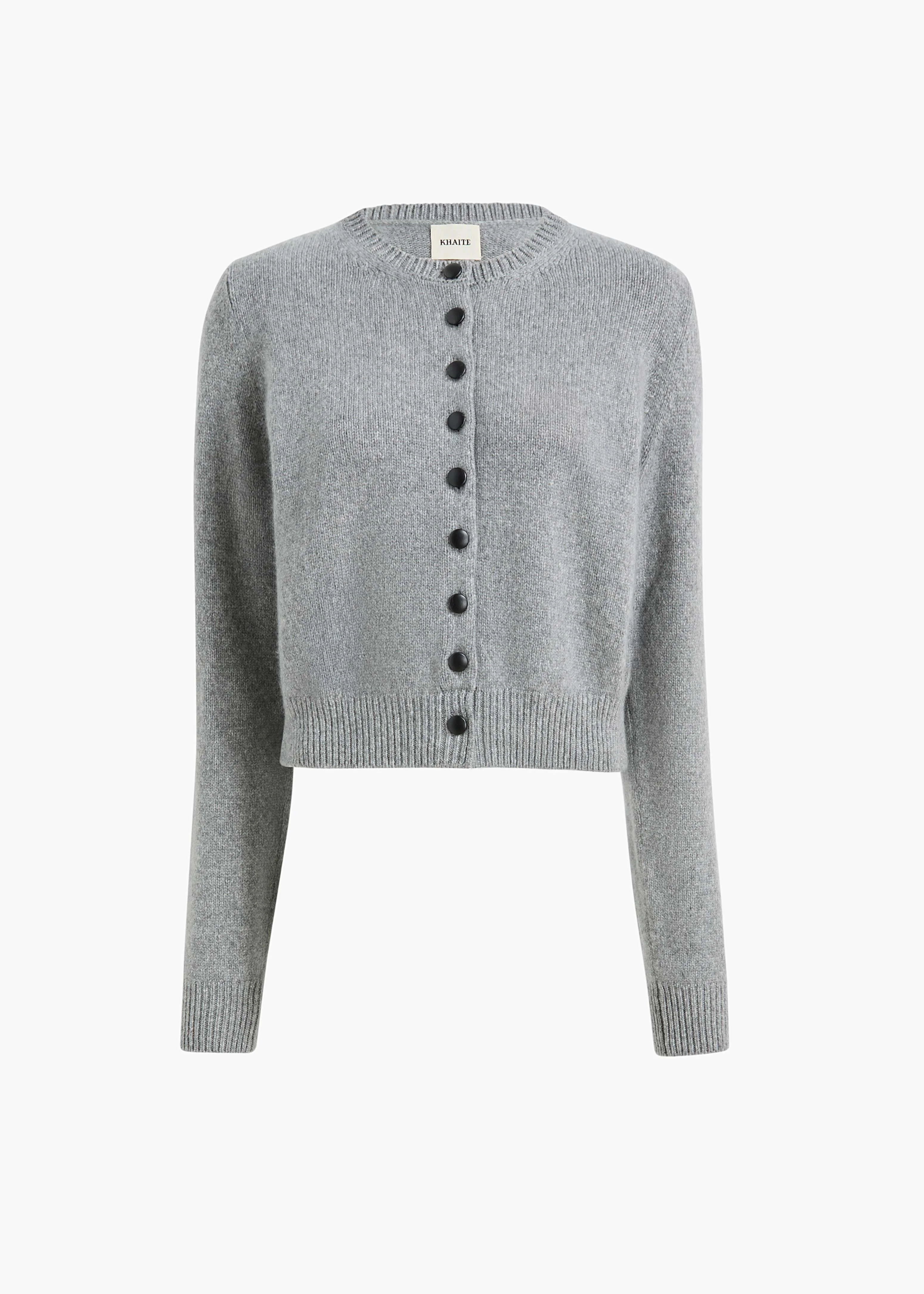 Khaite - Everheart Cardigan in Fog with Leather Buttons
