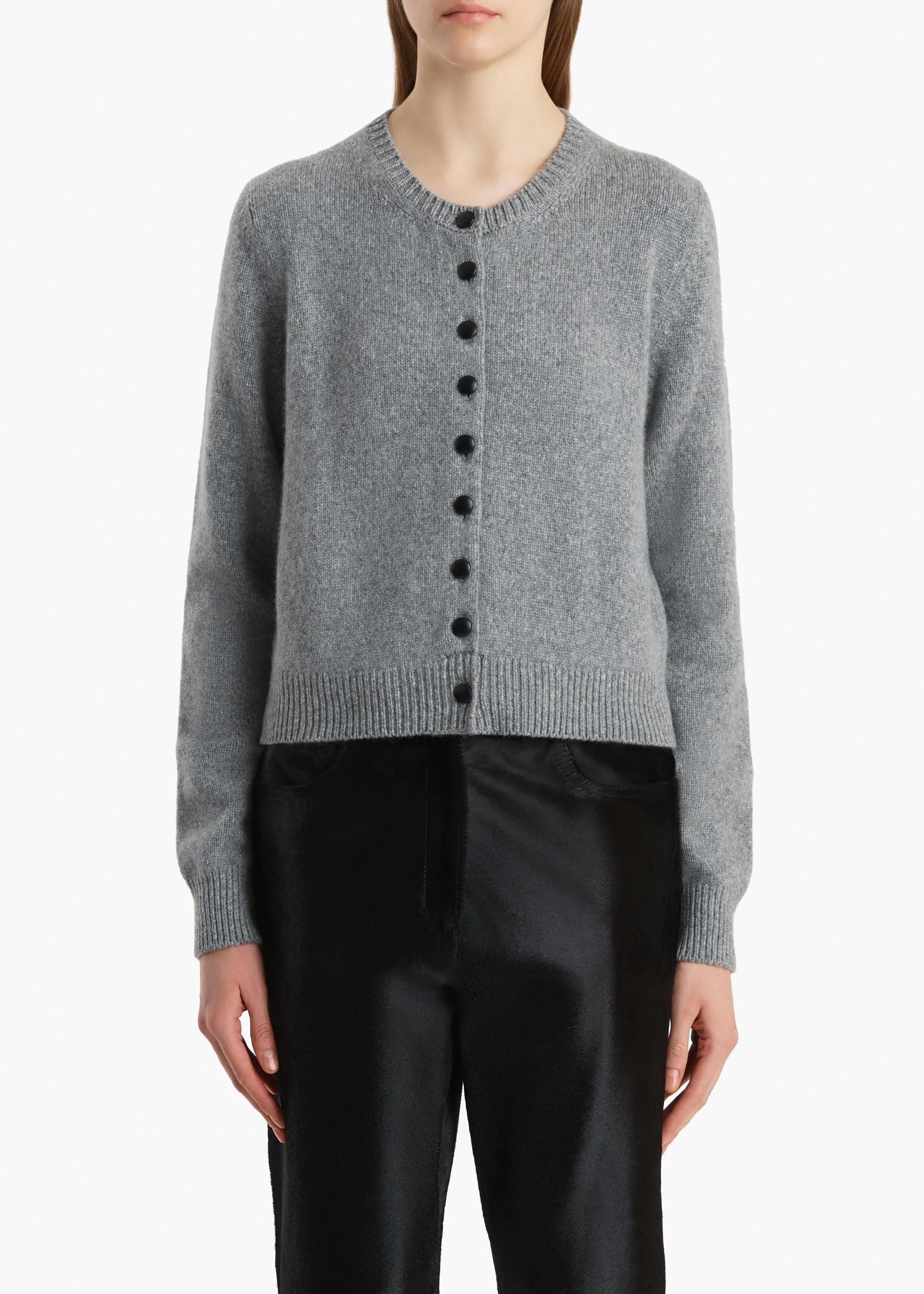 Khaite - Everheart Cardigan in Fog with Leather Buttons - Image 3