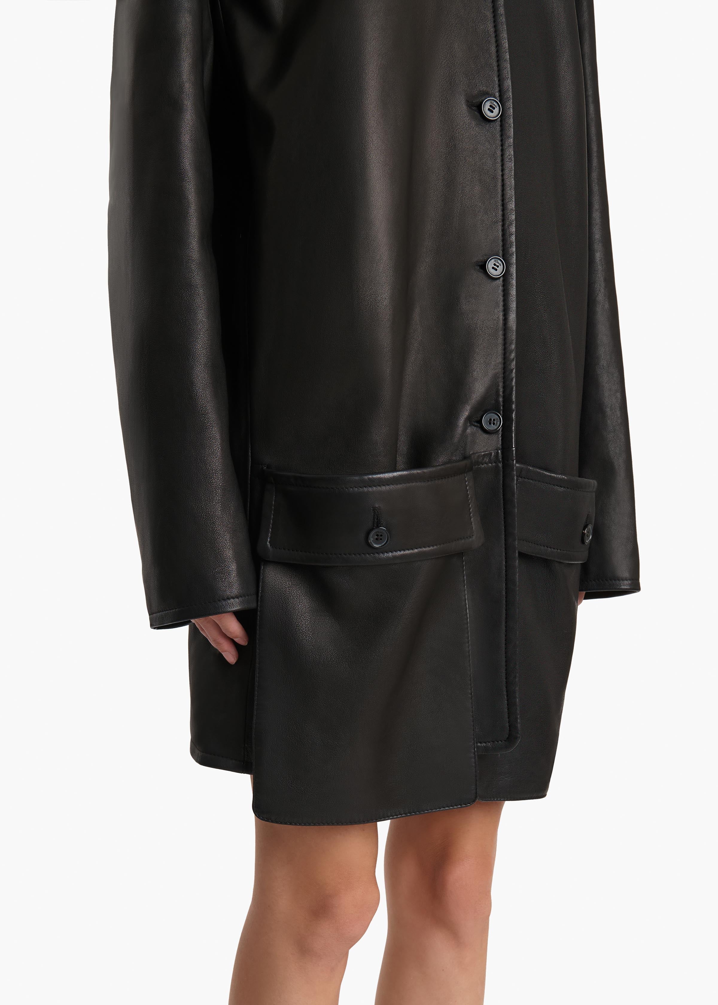 Khaite - Harmon Coat in Black Washed Leather - Image 4