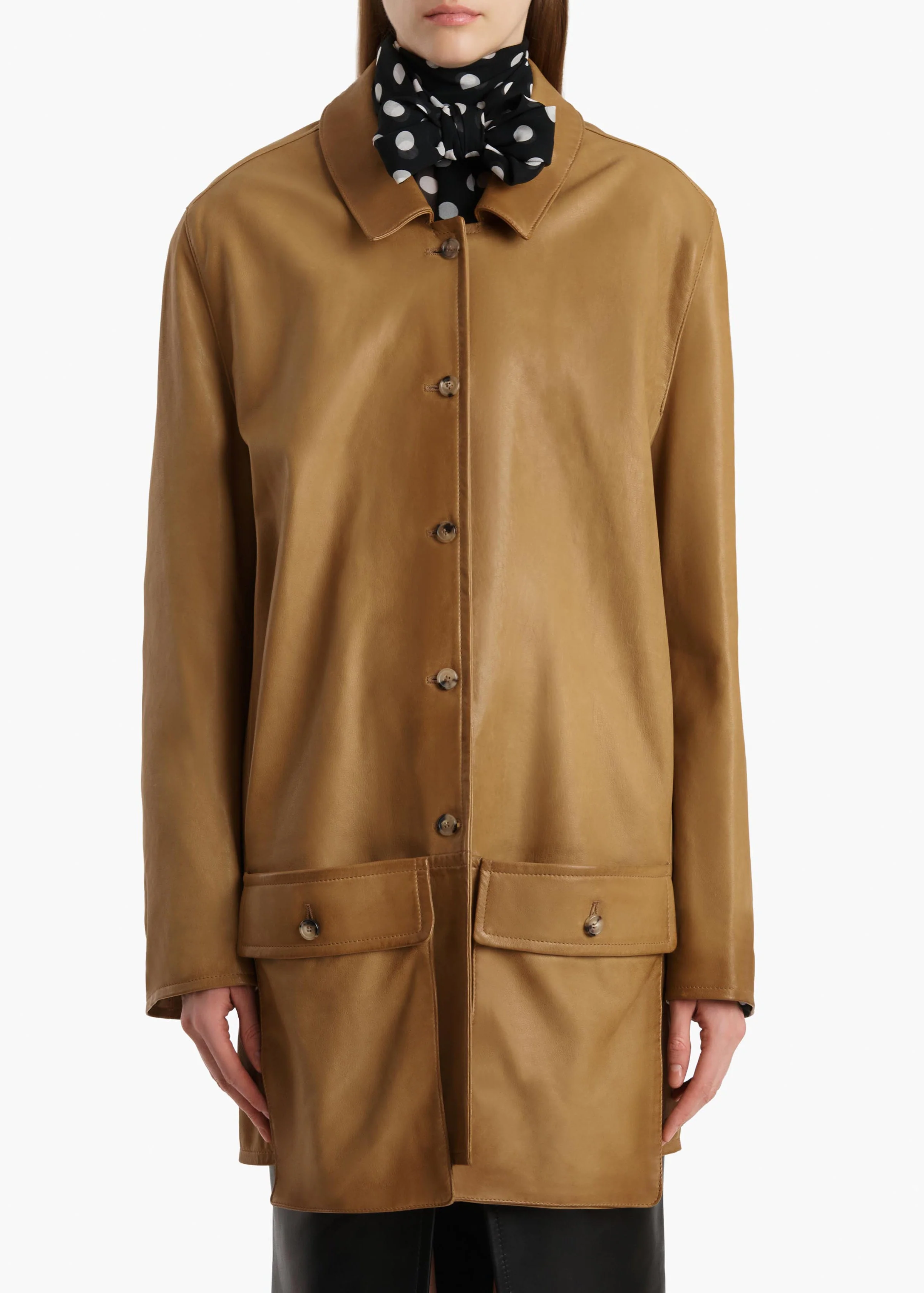 Khaite - Harmon Coat in Golden Ochre Washed Leather - Image 3
