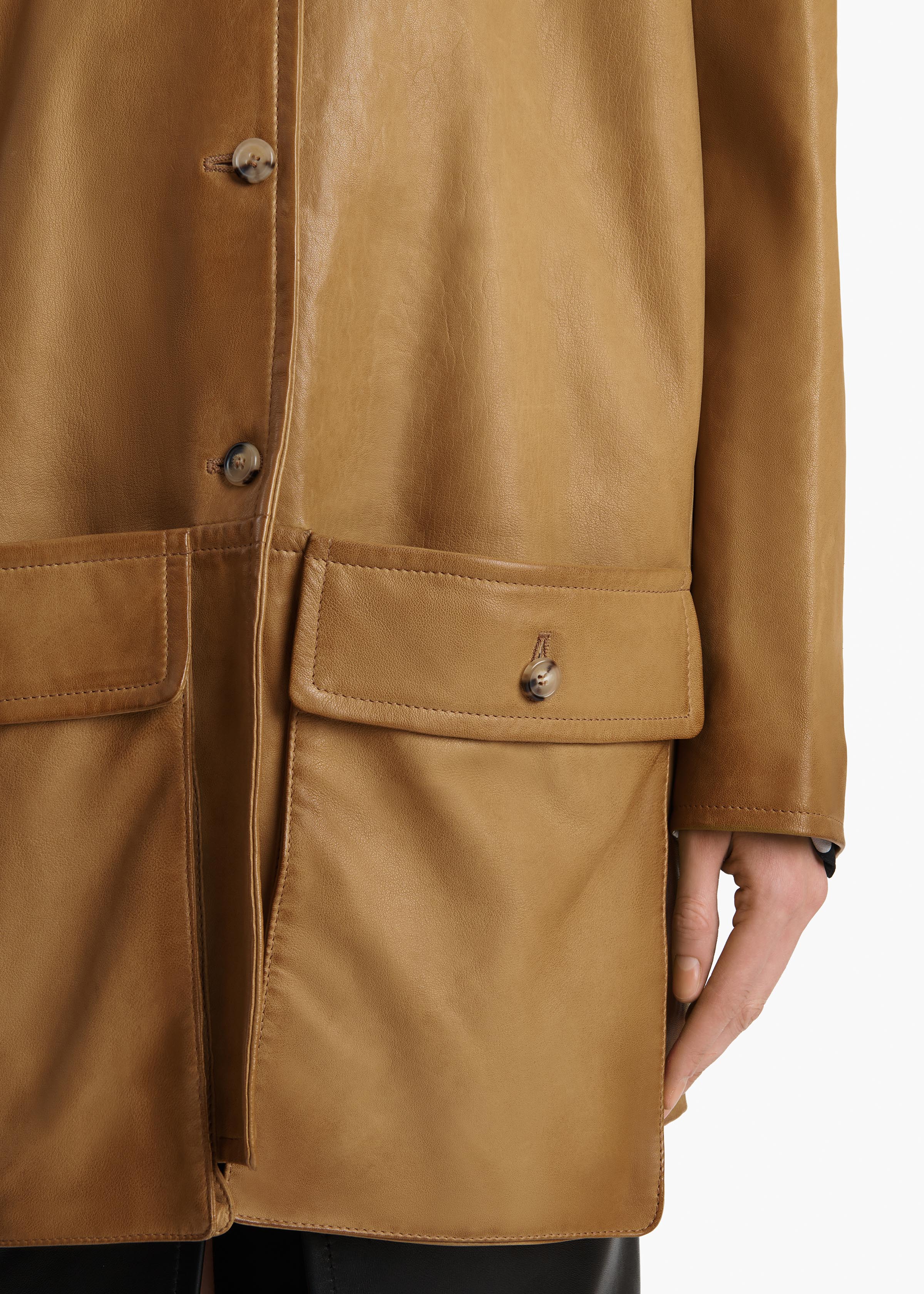 Khaite - Harmon Coat in Golden Ochre Washed Leather - Image 6
