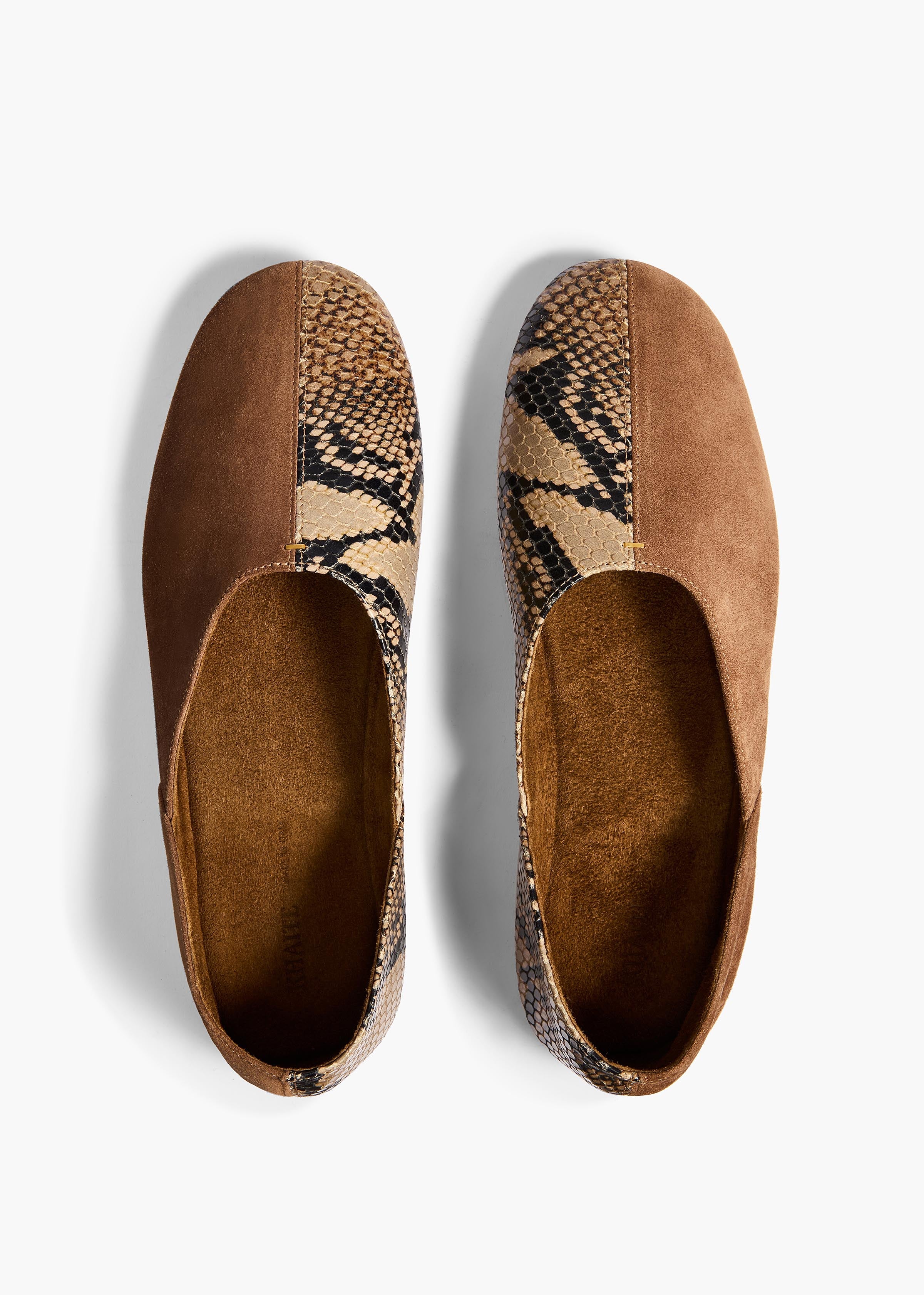 Khaite - Jane Flat in Dattero Suede and Python - Embossed Taupe - Image 3