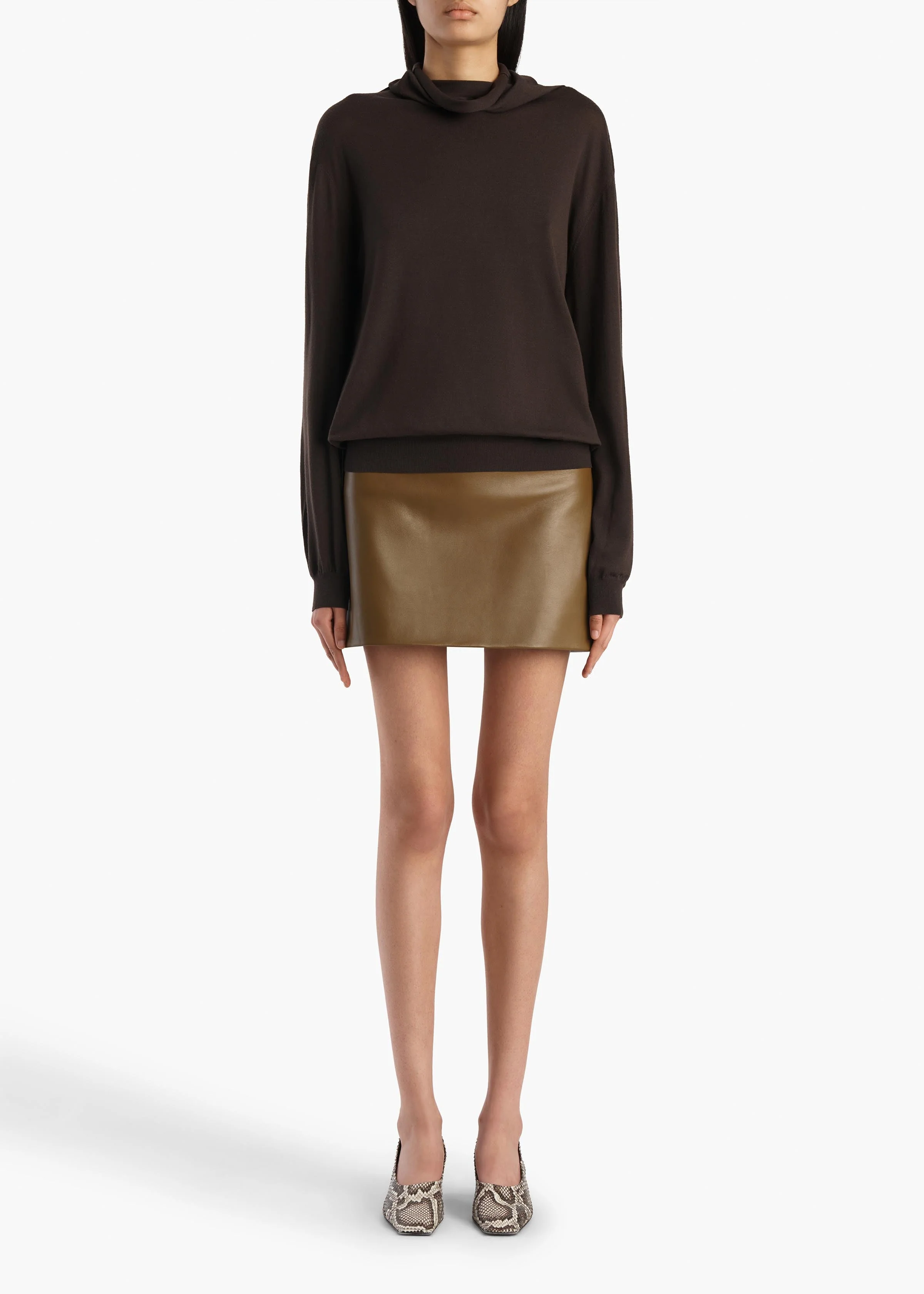 Khaite - Jett Skirt in Dark Olive Leather - Image 2