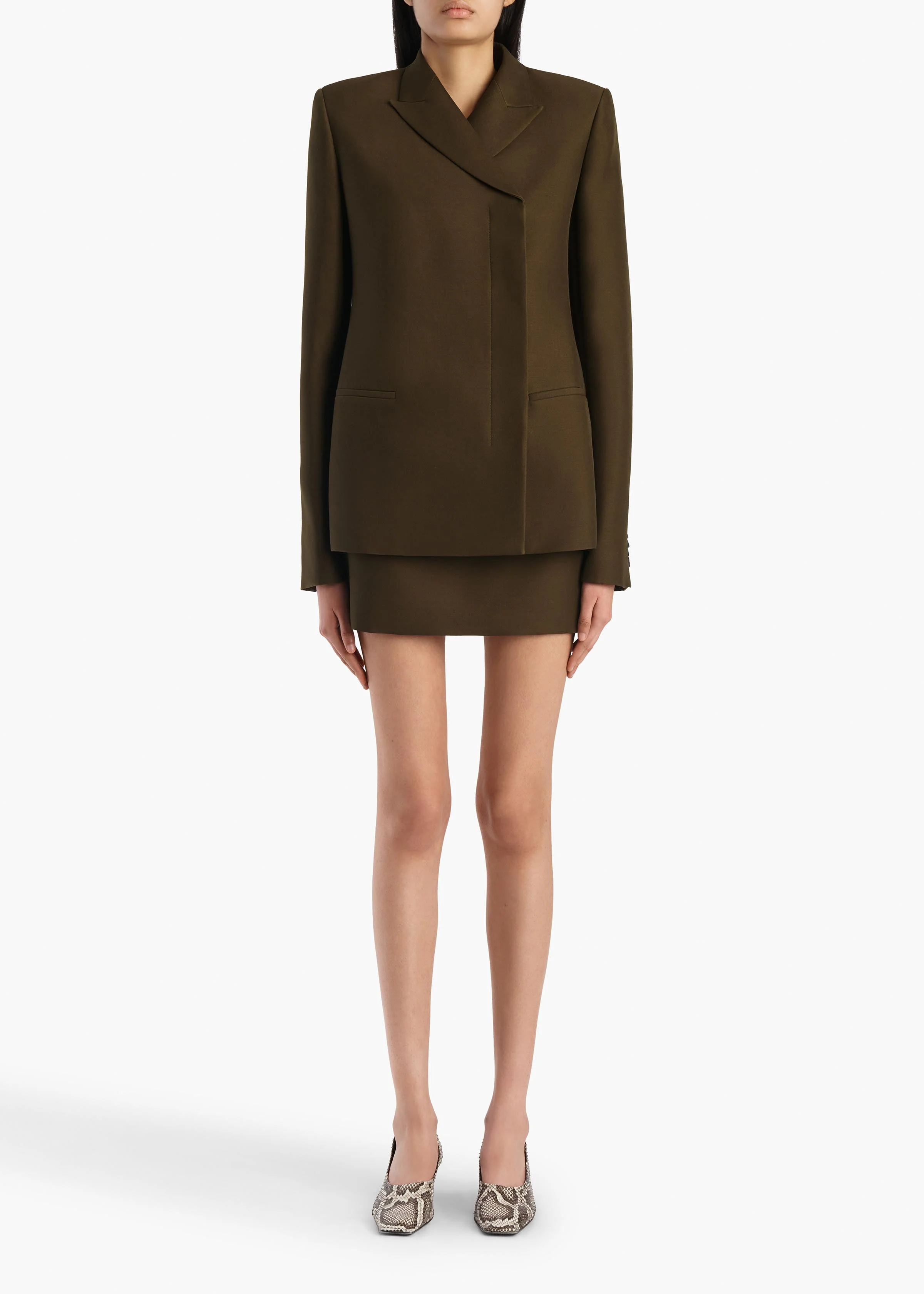 Khaite - Jett Skirt in Dark Olive Wool Silk - Image 2